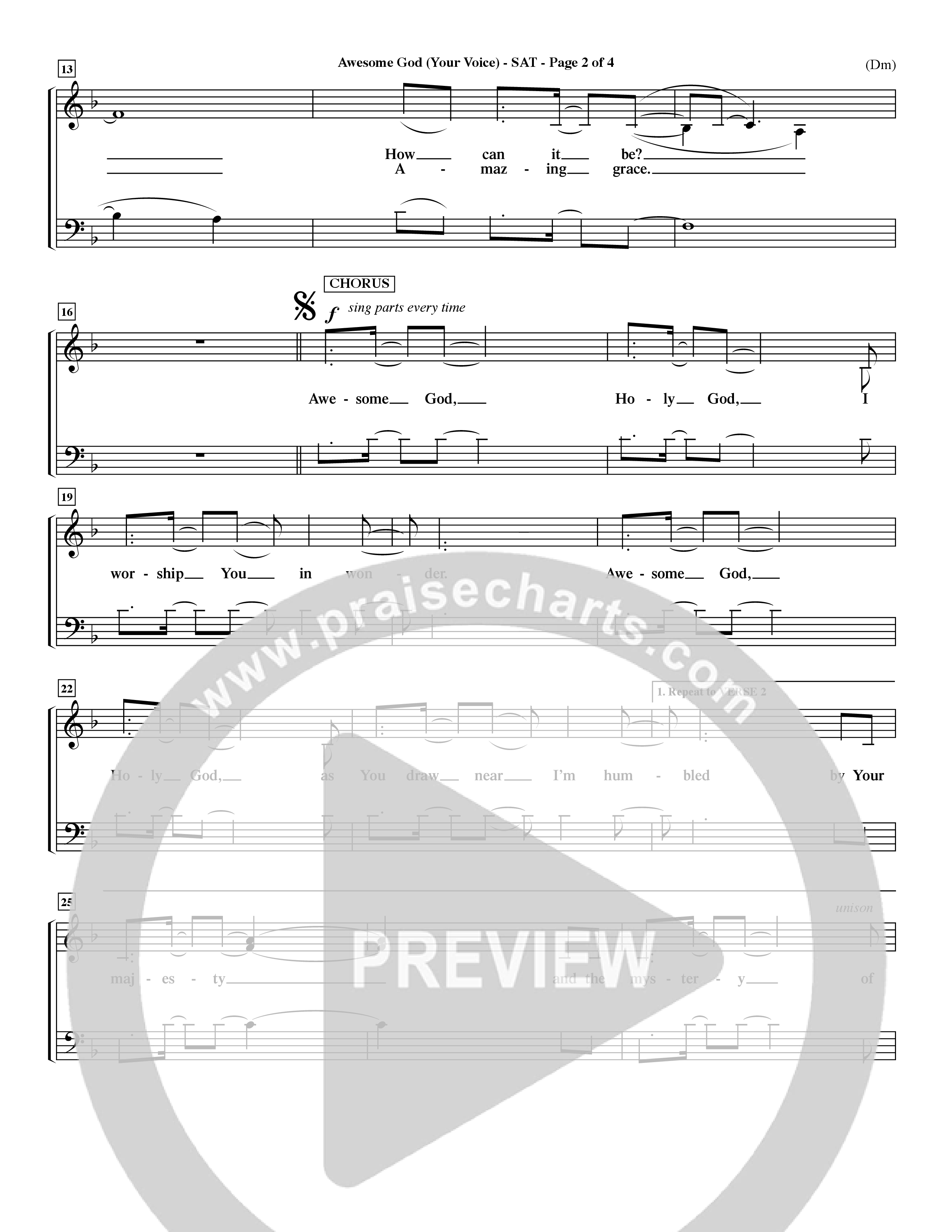 Awesome God (Your Voice) (Choral Anthem SATB) Lead Sheet (SAT) (Word Music Choral / Orch. Dave Williamson)