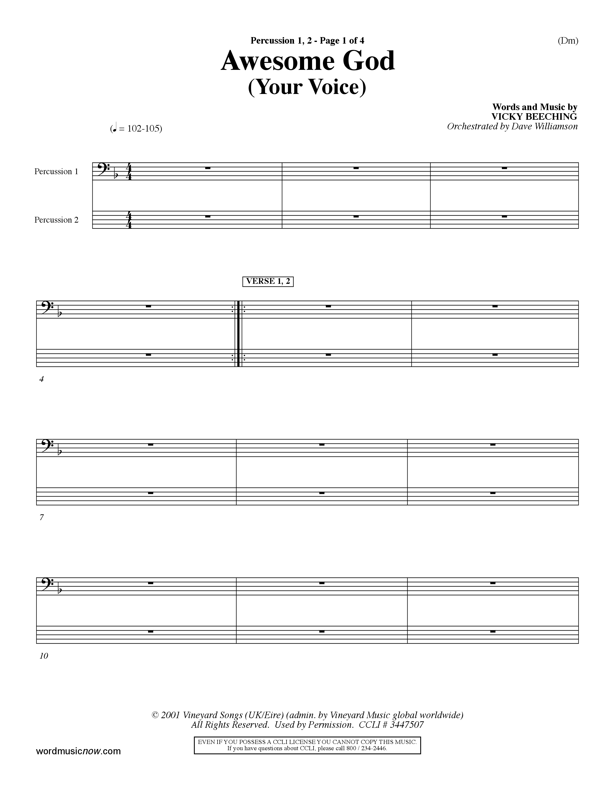 Awesome God (Your Voice) (Choral Anthem SATB) Percussion 1/2 (Word Music Choral / Orch. Dave Williamson)