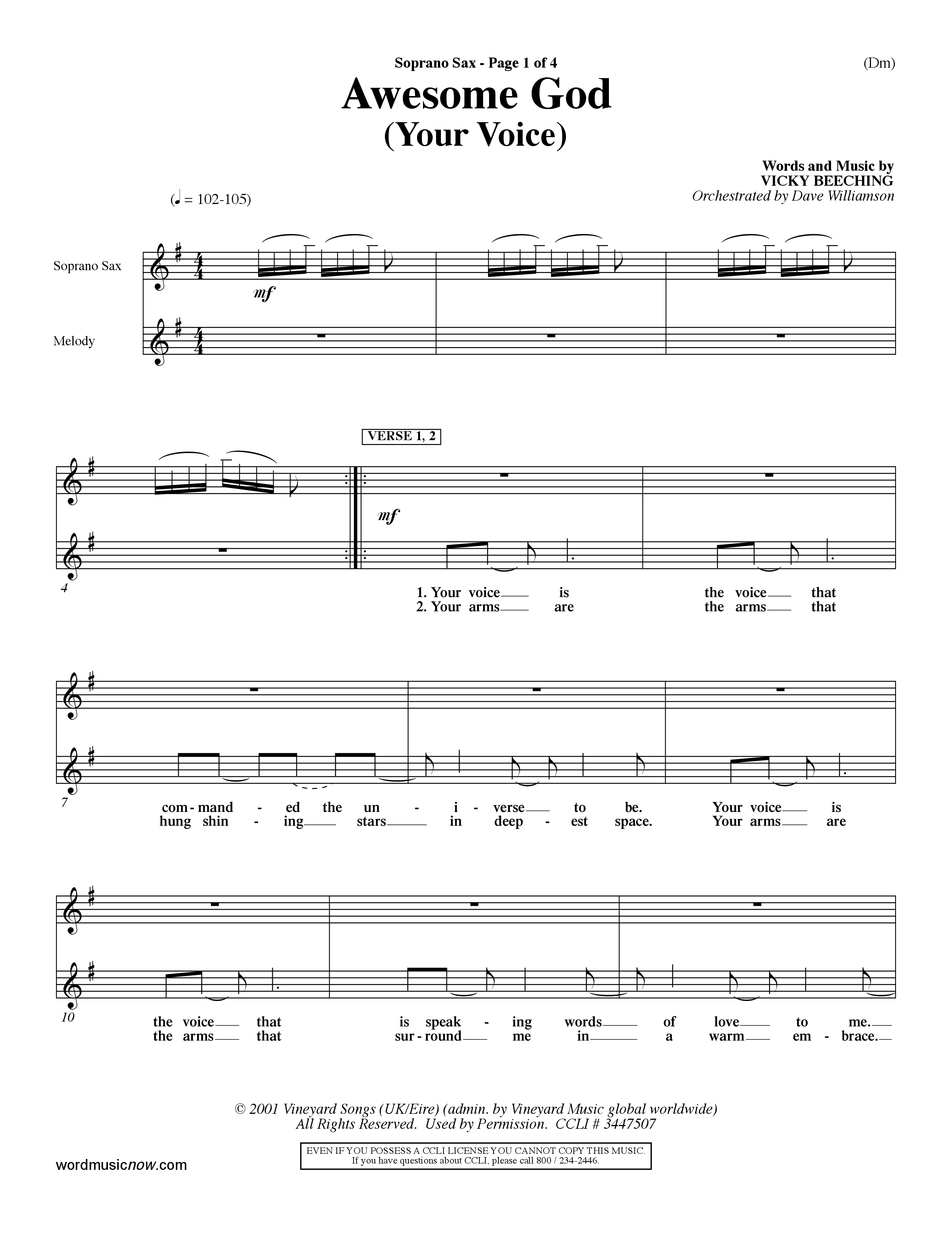 Awesome God (Your Voice) (Choral Anthem SATB) Saxophone (Word Music Choral / Orch. Dave Williamson)