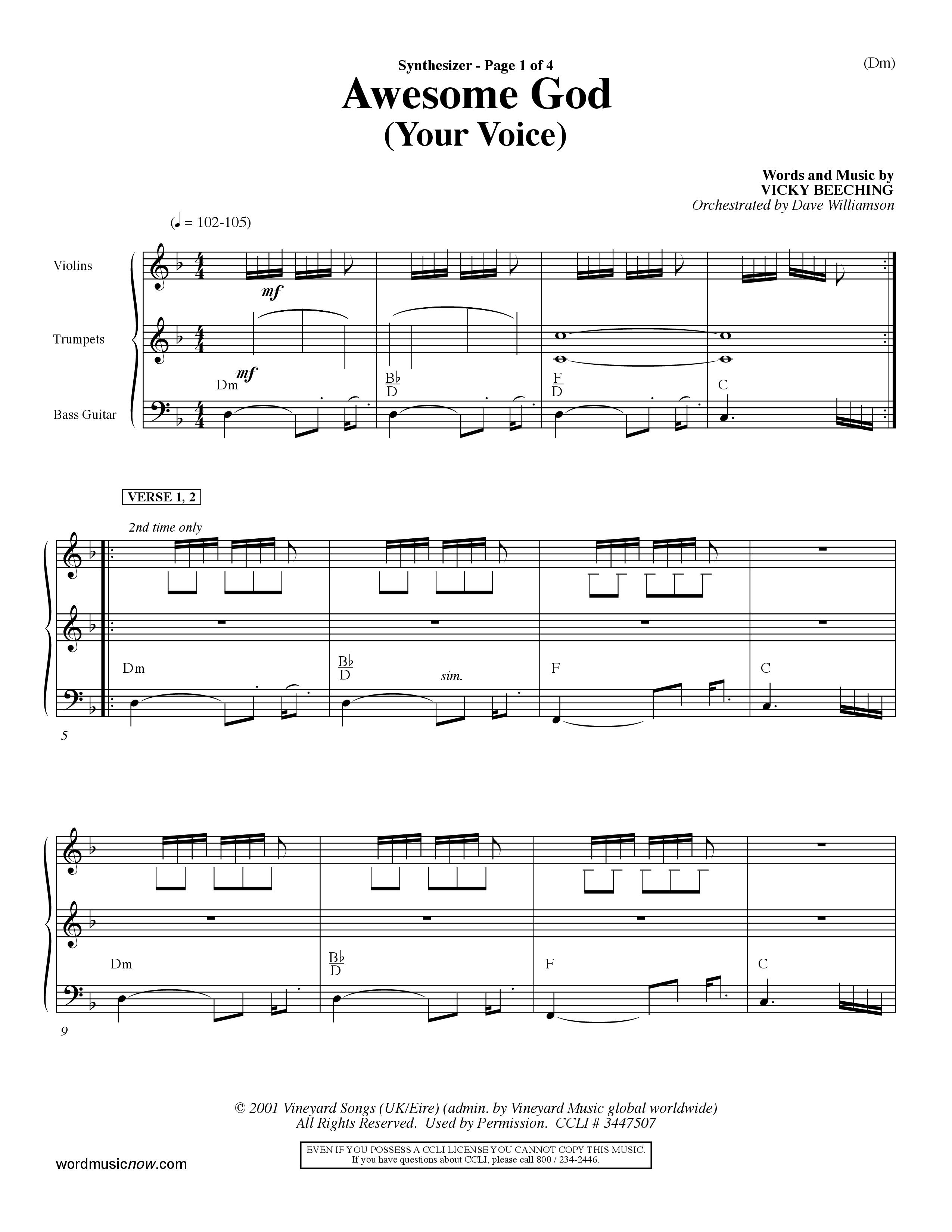 Awesome God (Your Voice) (Choral Anthem SATB) Synth (Word Music Choral / Orch. Dave Williamson)