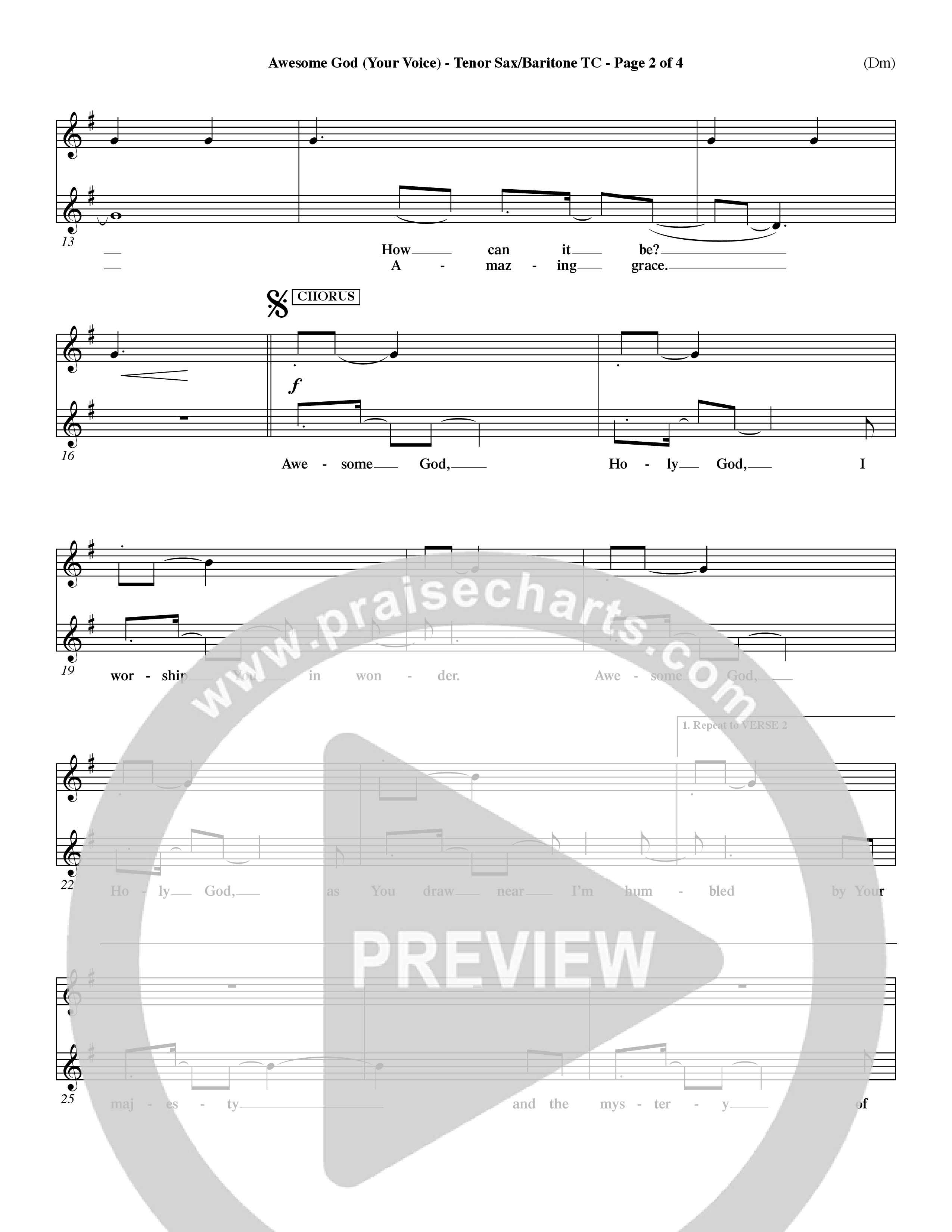 Awesome God (Your Voice) (Choral Anthem SATB) Tenor Sax/Baritone T.C. (Word Music Choral / Orch. Dave Williamson)