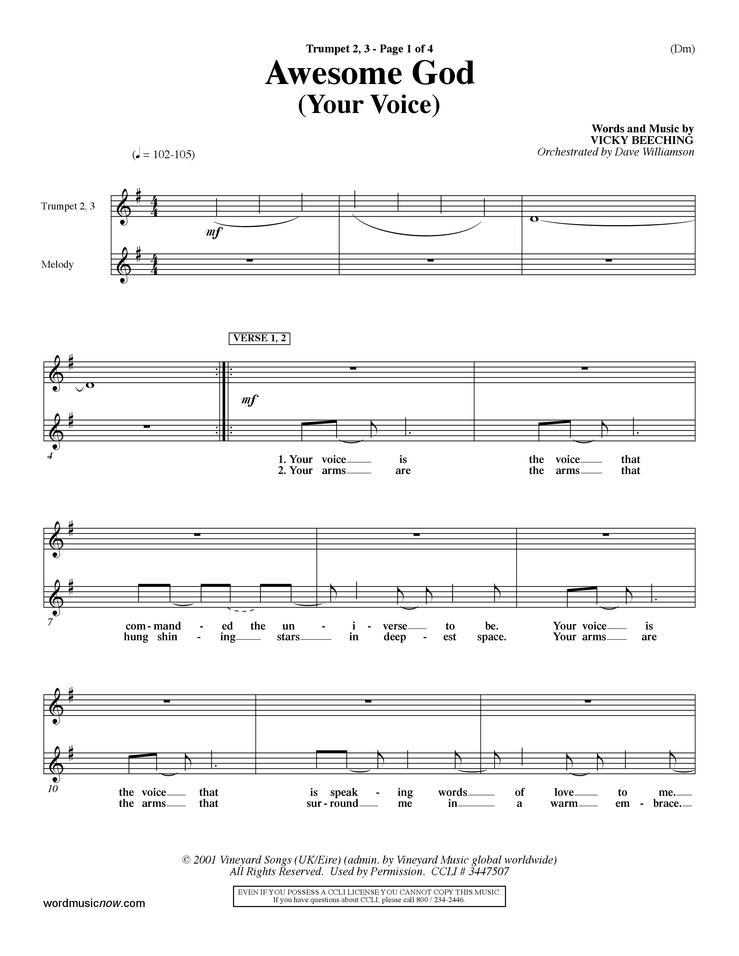 Awesome God (Your Voice) (Choral Anthem SATB) Trumpet 2/3 (Word Music Choral / Orch. Dave Williamson)