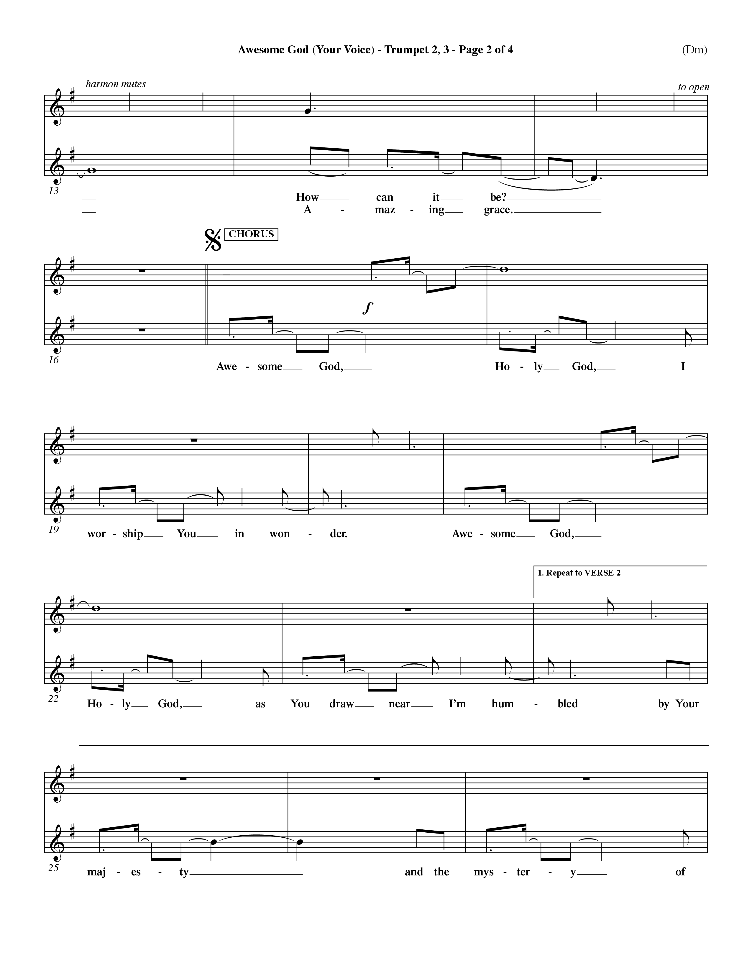 Awesome God (Your Voice) (Choral Anthem SATB) Trumpet 2/3 (Word Music Choral / Orch. Dave Williamson)