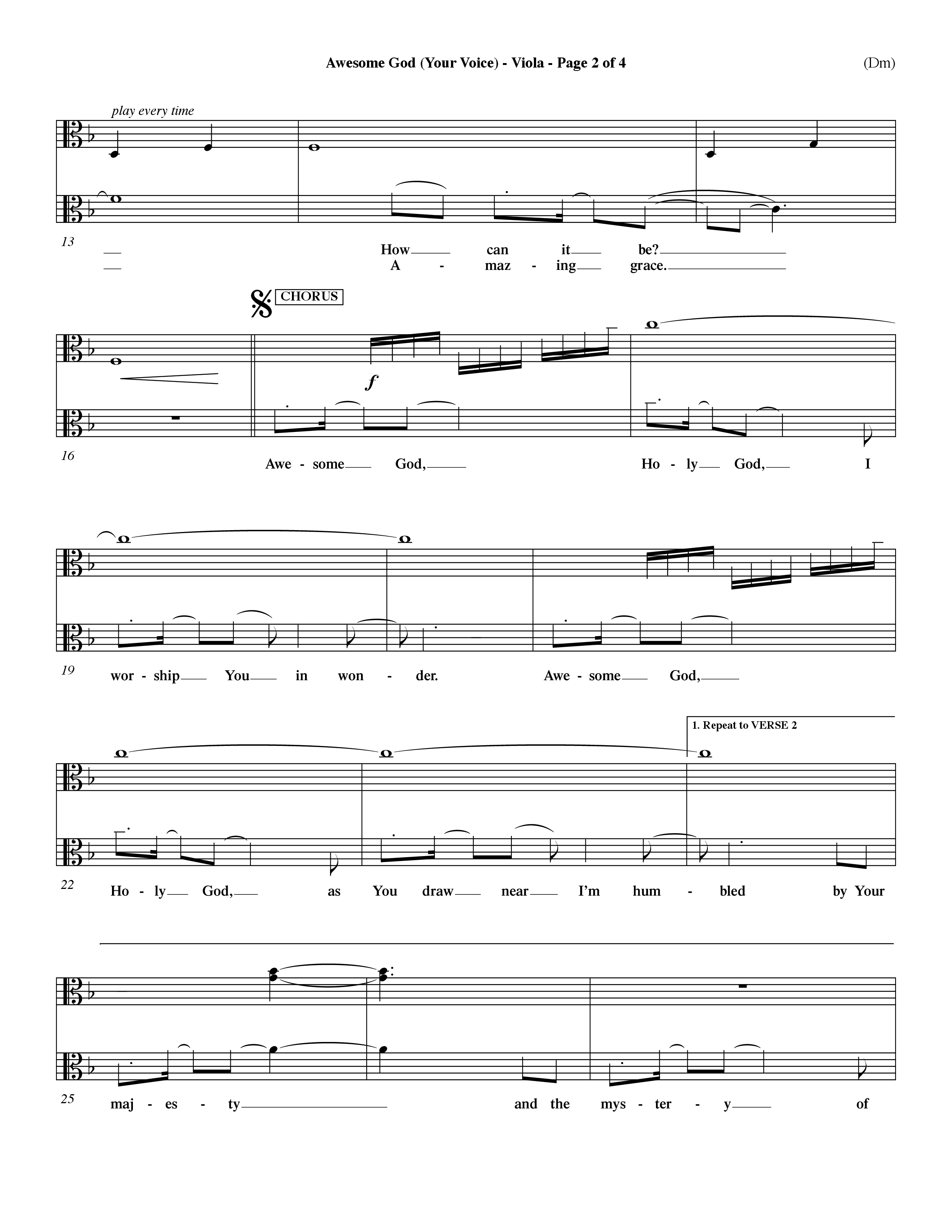 Awesome God (Your Voice) (Choral Anthem SATB) Viola (Word Music Choral / Orch. Dave Williamson)