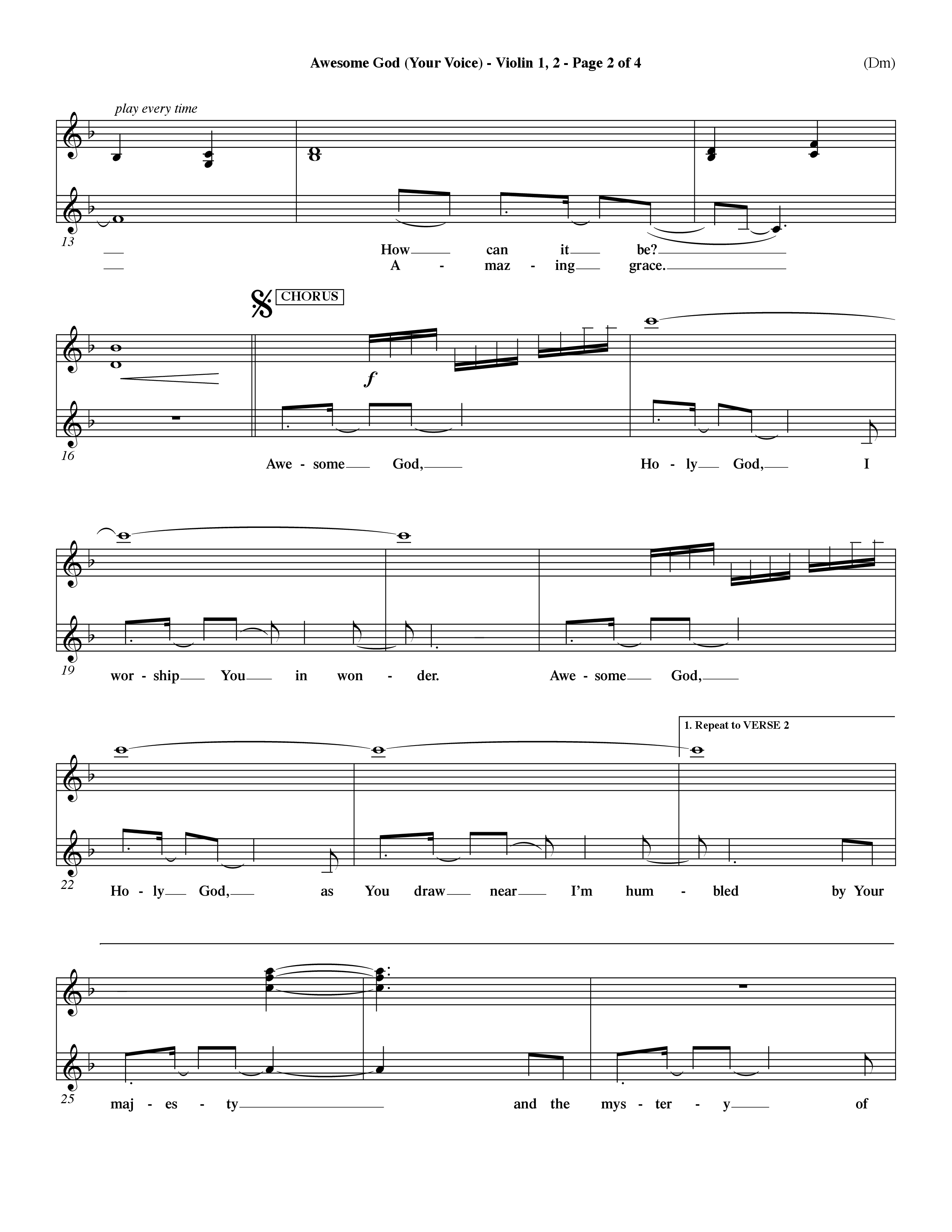 Awesome God (Your Voice) (Choral Anthem SATB) Violin 1/2 (Word Music Choral / Orch. Dave Williamson)