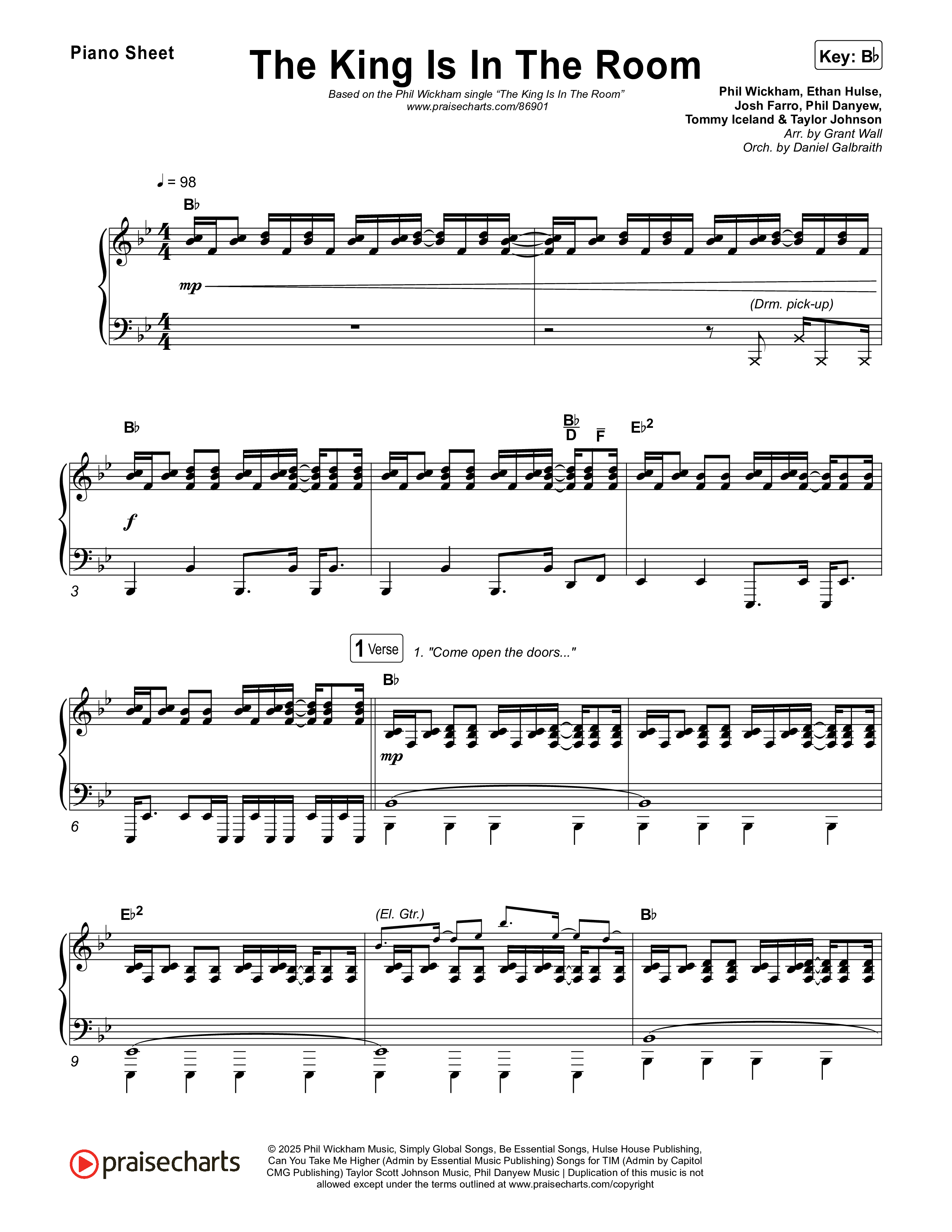 The King Is In The Room Piano Sheet (Phil Wickham)