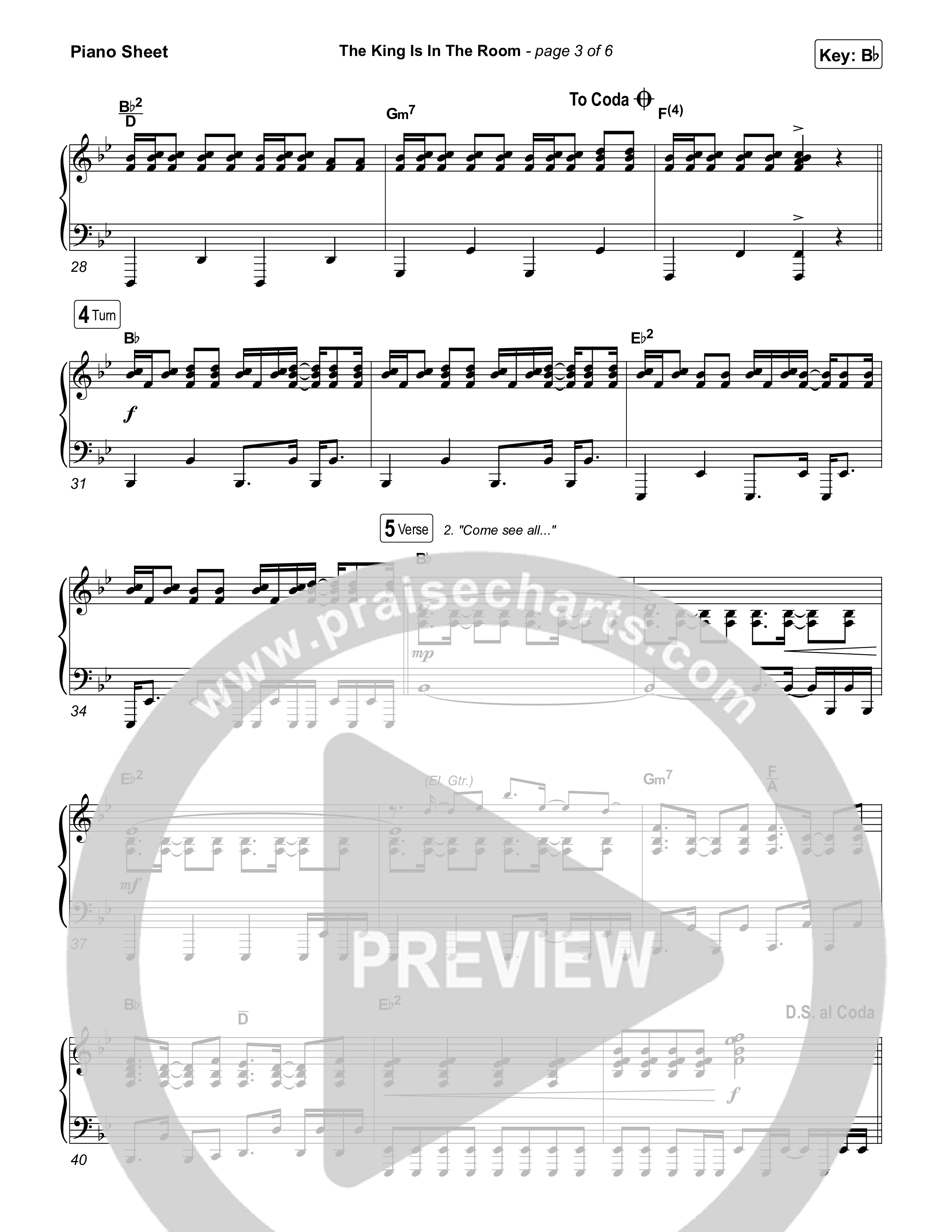 The King Is In The Room Piano Sheet (Phil Wickham)