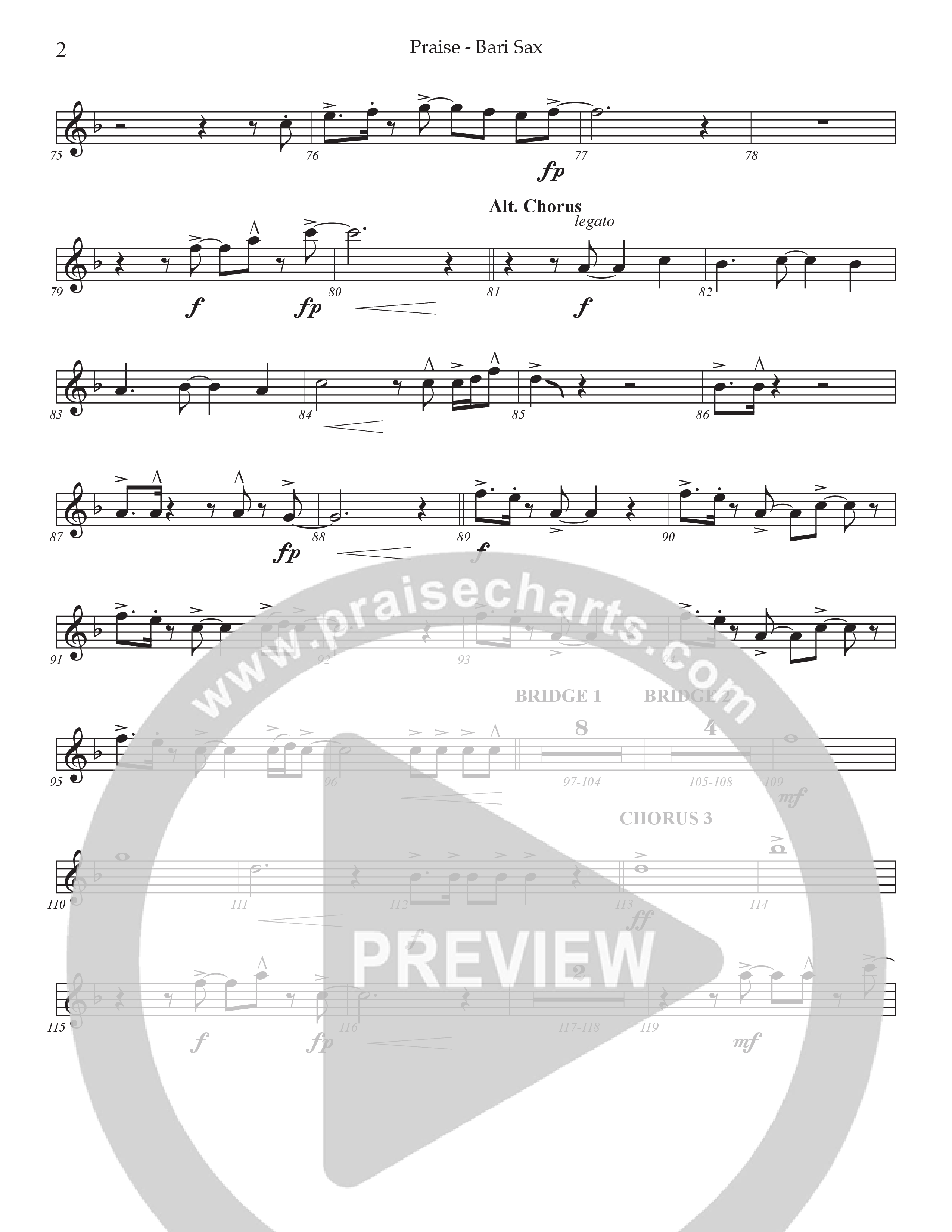 Praise (Choral Anthem SATB) Bari Sax (Prestonwood Choir / Prestonwood Worship / Arr. Jonathan Walker)