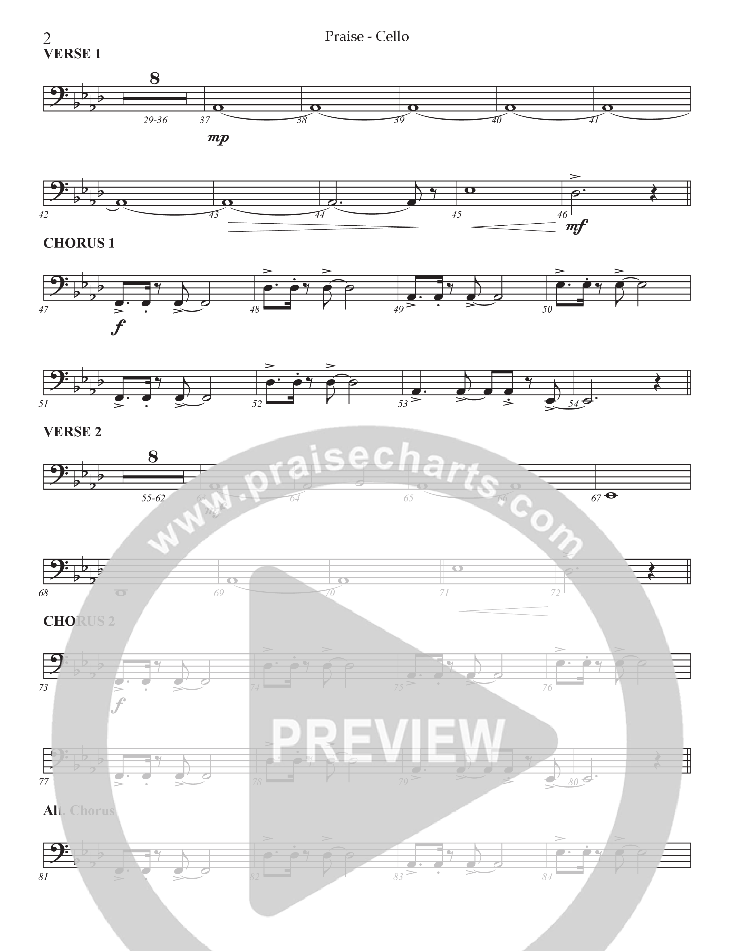 Praise (Choral Anthem SATB) Cello (Prestonwood Choir / Prestonwood Worship / Arr. Jonathan Walker)