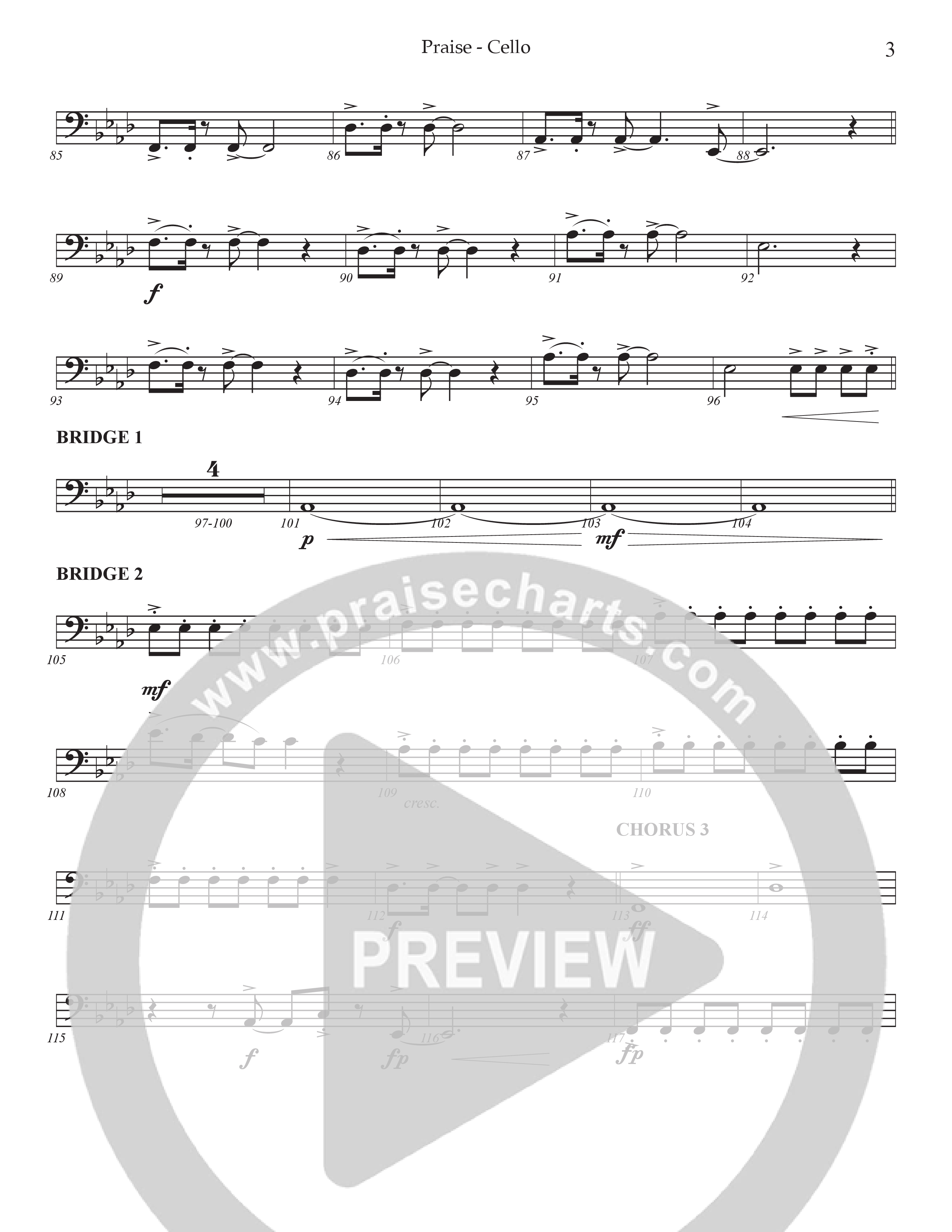 Praise (Choral Anthem SATB) Cello (Prestonwood Choir / Prestonwood Worship / Arr. Jonathan Walker)