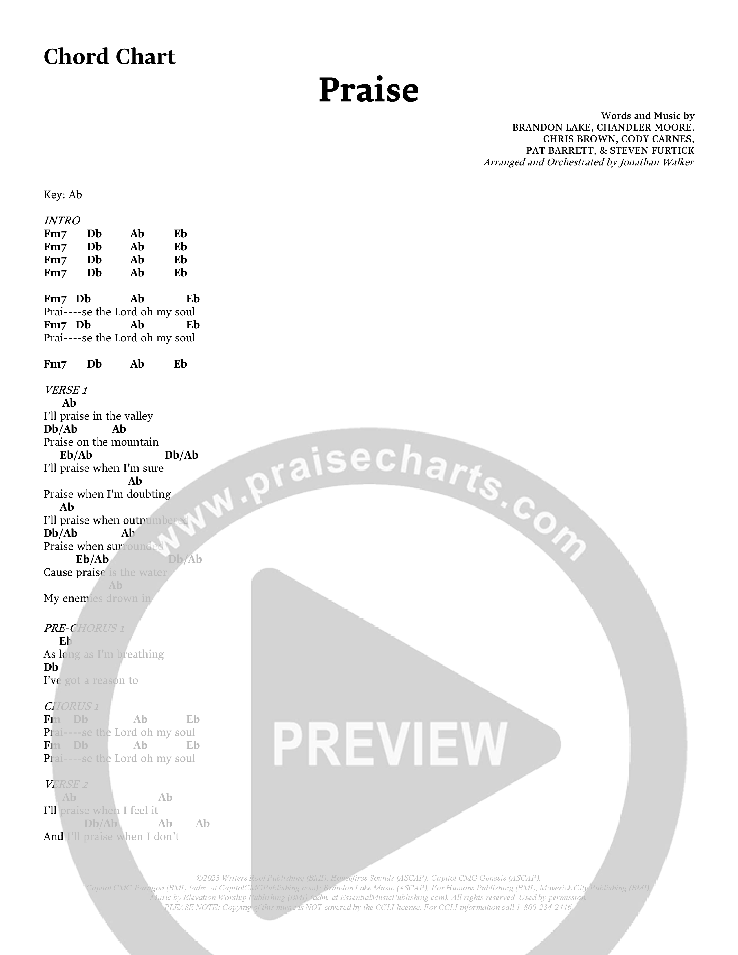 Praise (Choral Anthem SATB) Chords & Lyrics (Prestonwood Choir / Prestonwood Worship / Arr. Jonathan Walker)