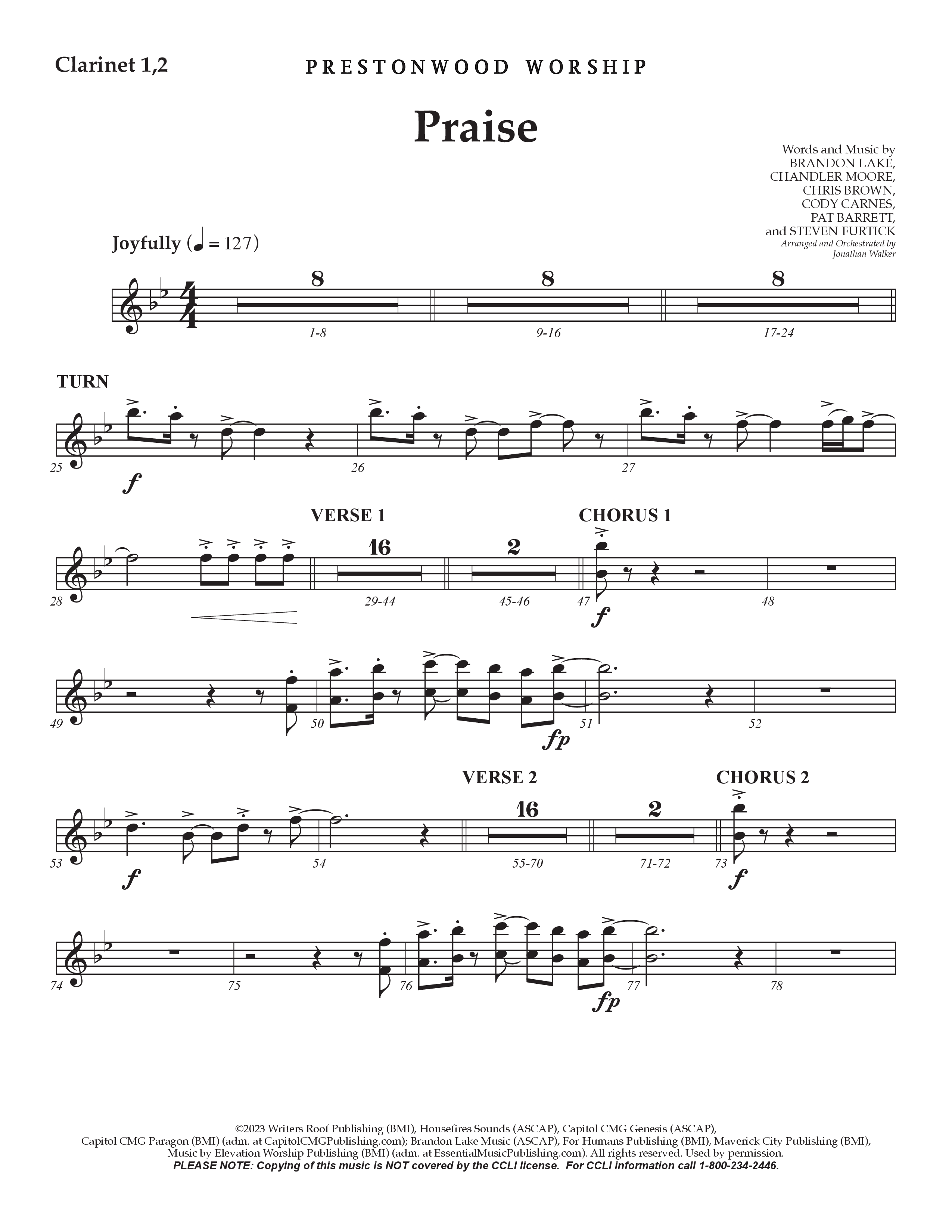 Praise (Choral Anthem SATB) Clarinet 1/2 (Prestonwood Choir / Prestonwood Worship / Arr. Jonathan Walker)