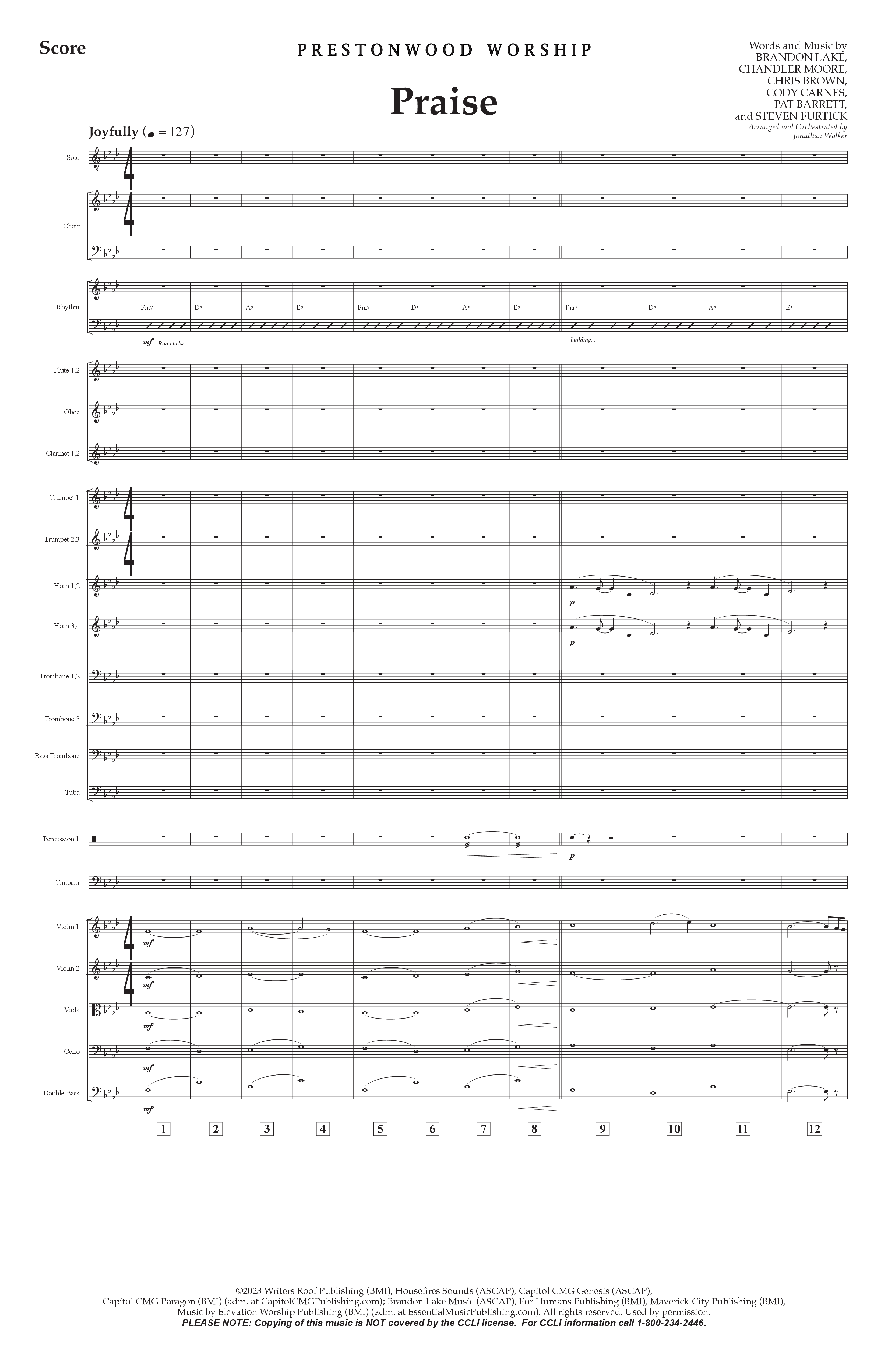 Praise (Choral Anthem SATB) Conductor's Score (Prestonwood Choir / Prestonwood Worship / Arr. Jonathan Walker)