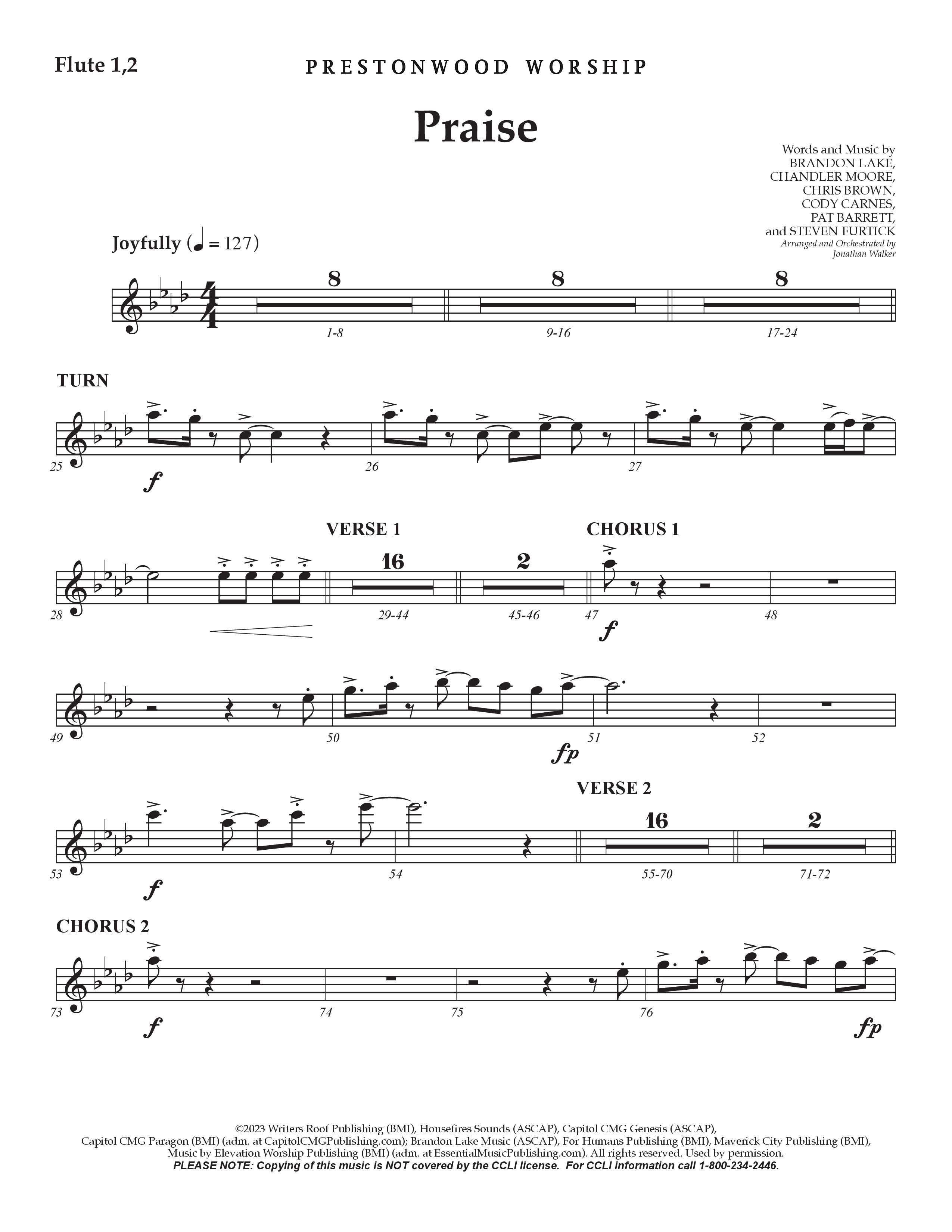 Praise (Choral Anthem SATB) Flute 1/2 (Prestonwood Choir / Prestonwood Worship / Arr. Jonathan Walker)