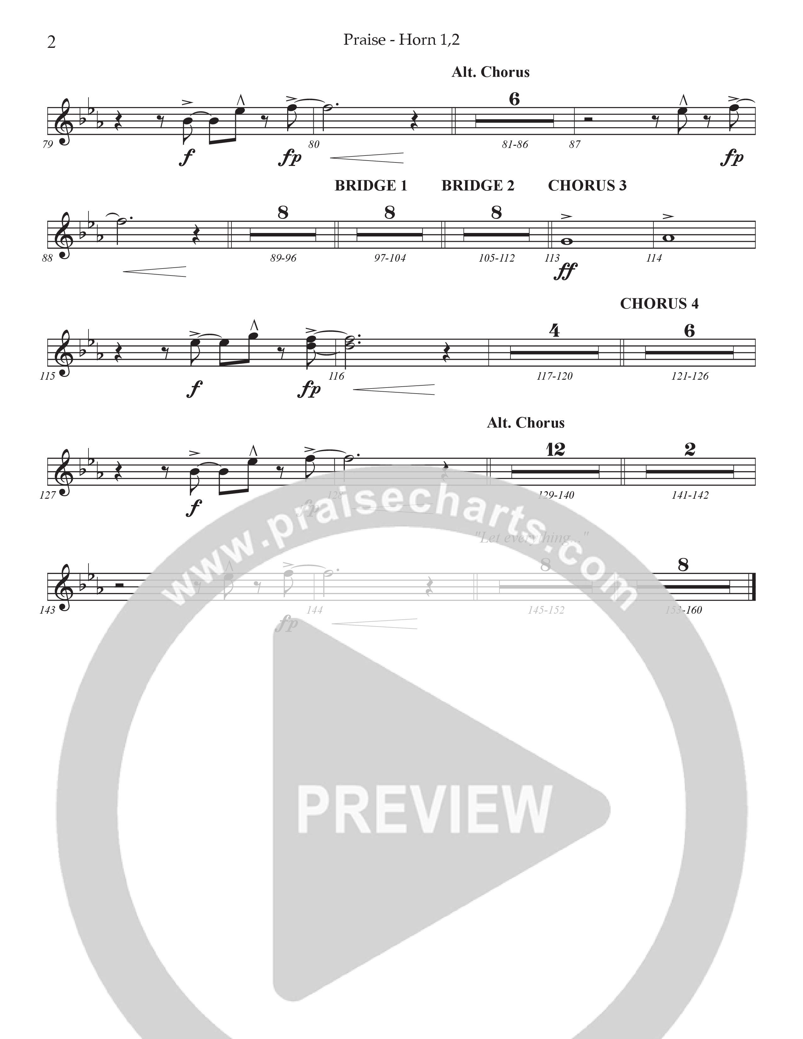 Praise (Choral Anthem SATB) French Horn (Prestonwood Choir / Prestonwood Worship / Arr. Jonathan Walker)