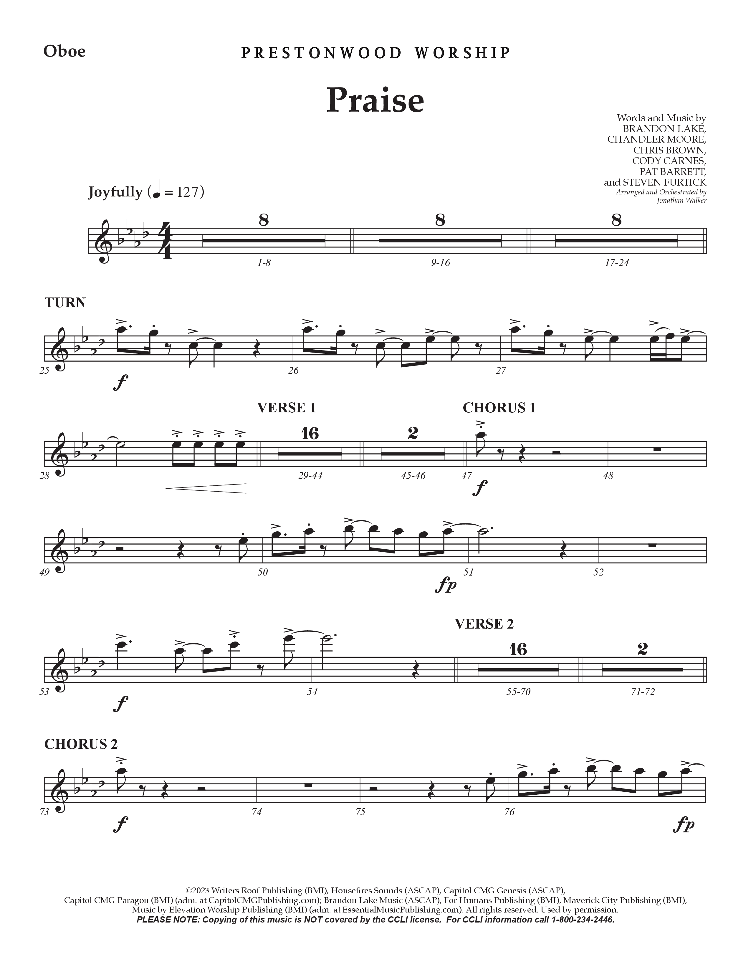 Praise (Choral Anthem SATB) Oboe (Prestonwood Choir / Prestonwood Worship / Arr. Jonathan Walker)