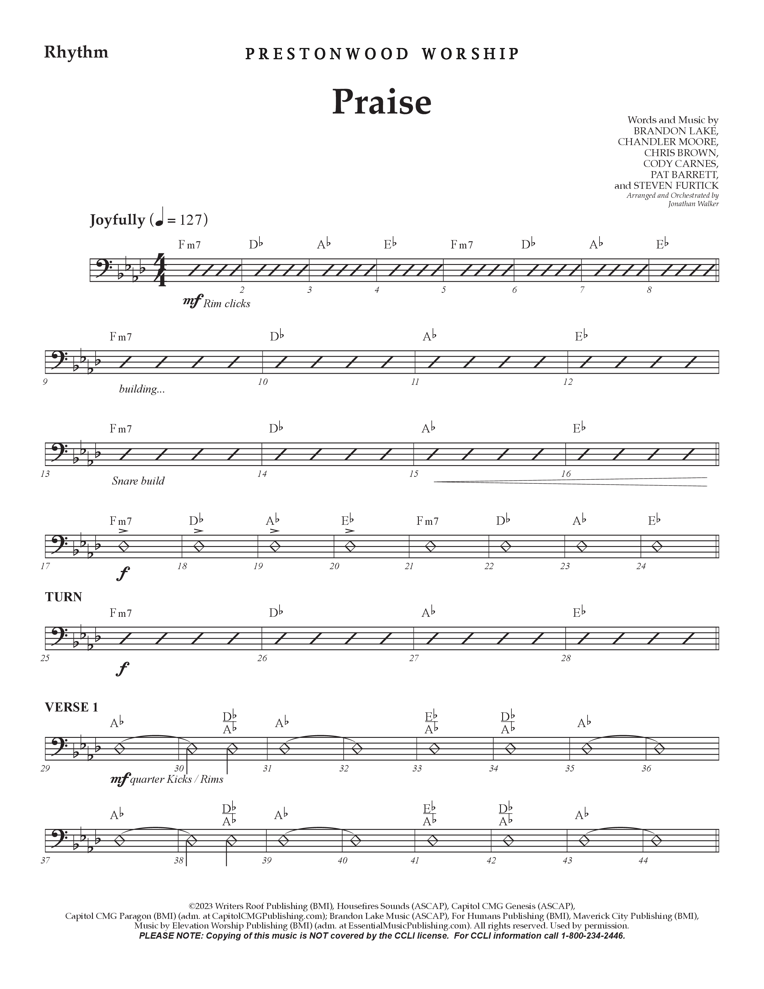 Praise (Choral Anthem SATB) Rhythm Chart (Prestonwood Choir / Prestonwood Worship / Arr. Jonathan Walker)