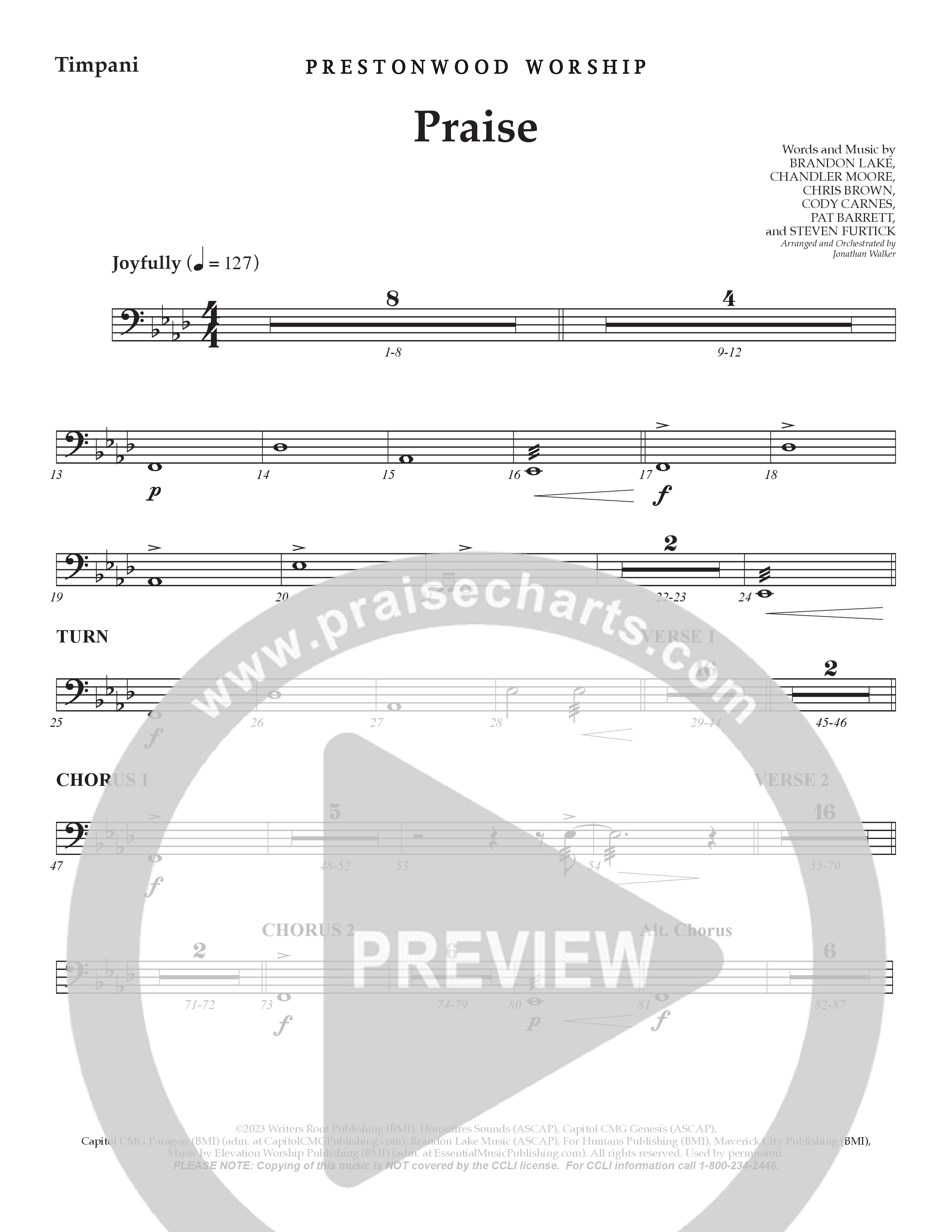 Praise (Choral Anthem SATB) Timpani (Prestonwood Choir / Prestonwood Worship / Arr. Jonathan Walker)