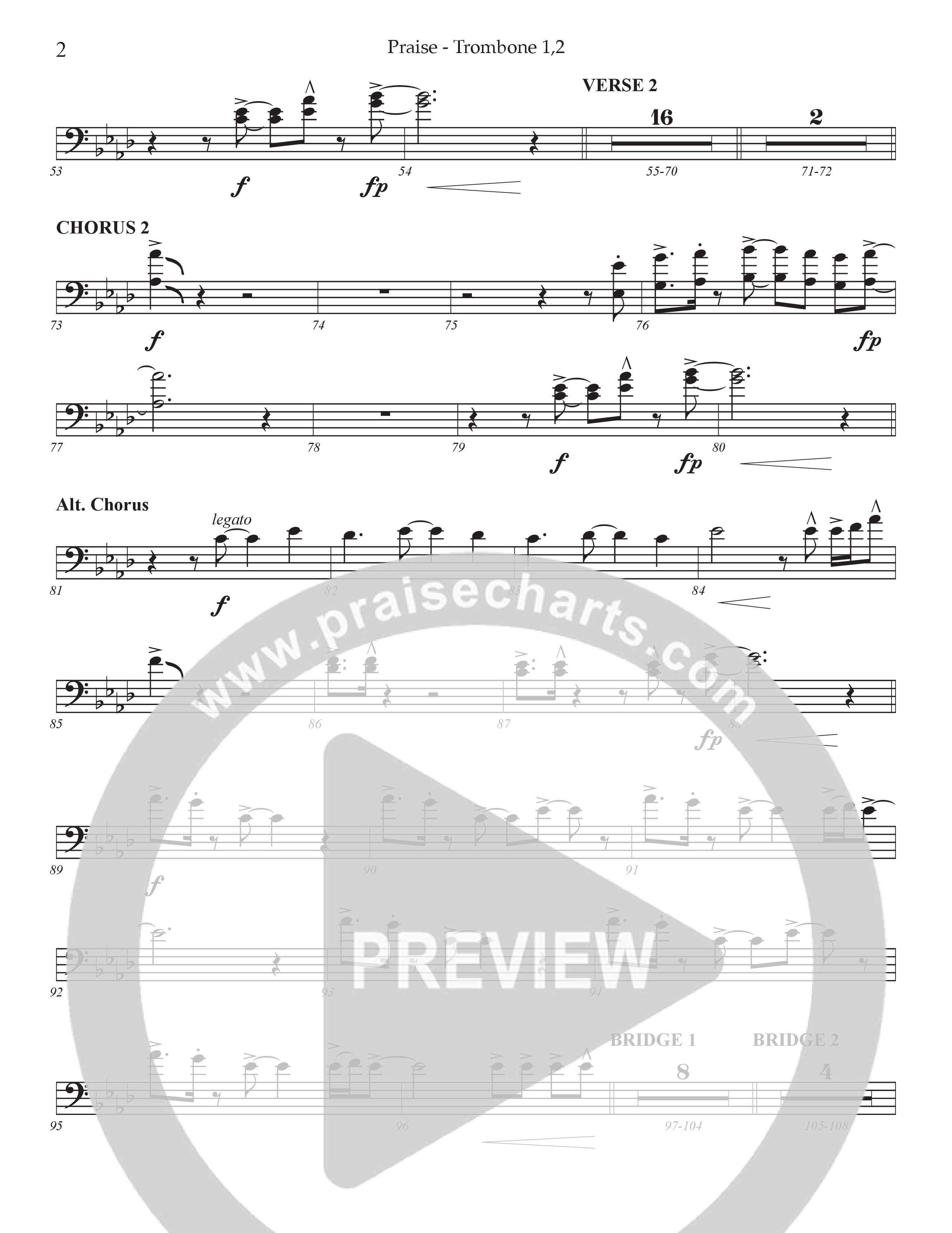 Praise (Choral Anthem SATB) Trombone 1/2 (Prestonwood Choir / Prestonwood Worship / Arr. Jonathan Walker)