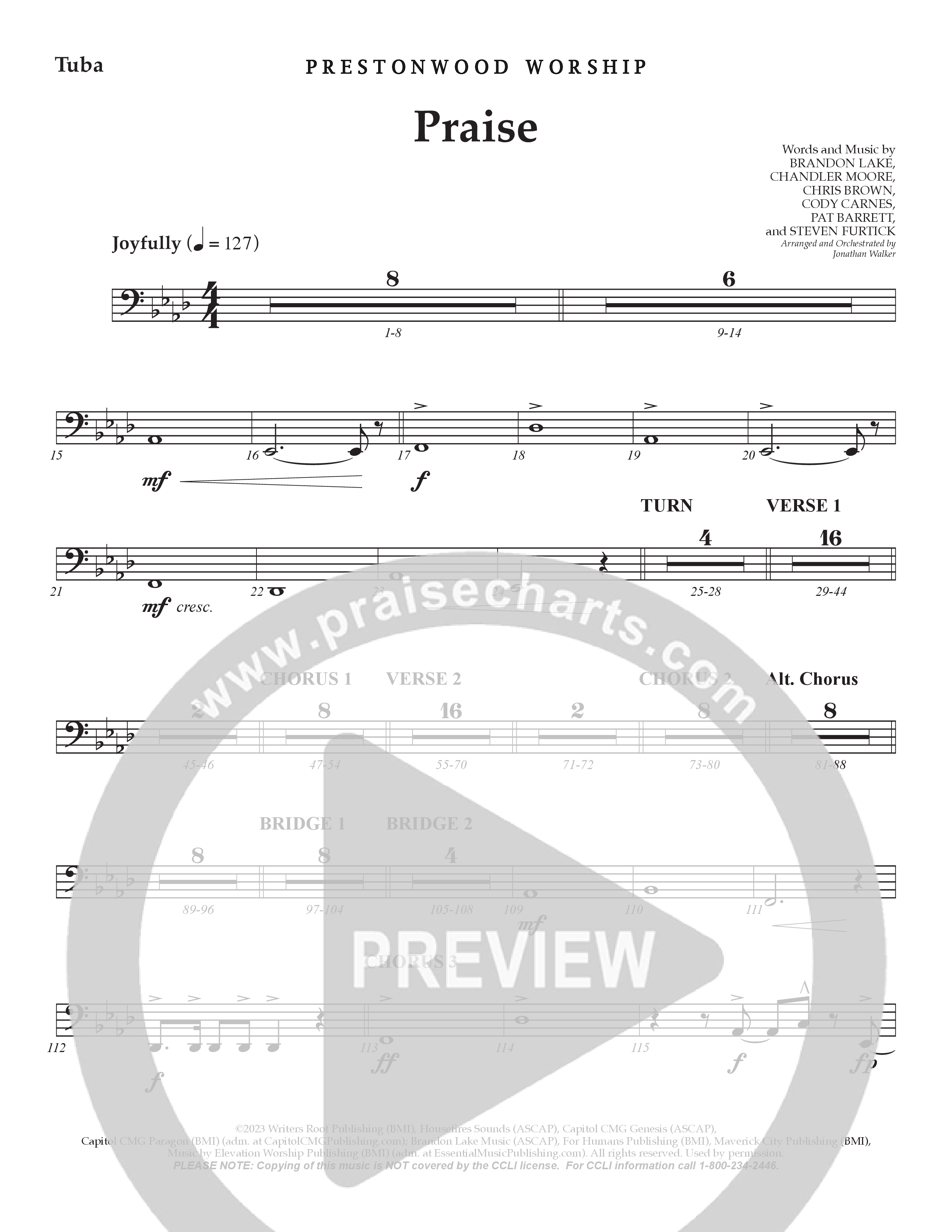 Praise (Choral Anthem SATB) Tuba (Prestonwood Choir / Prestonwood Worship / Arr. Jonathan Walker)