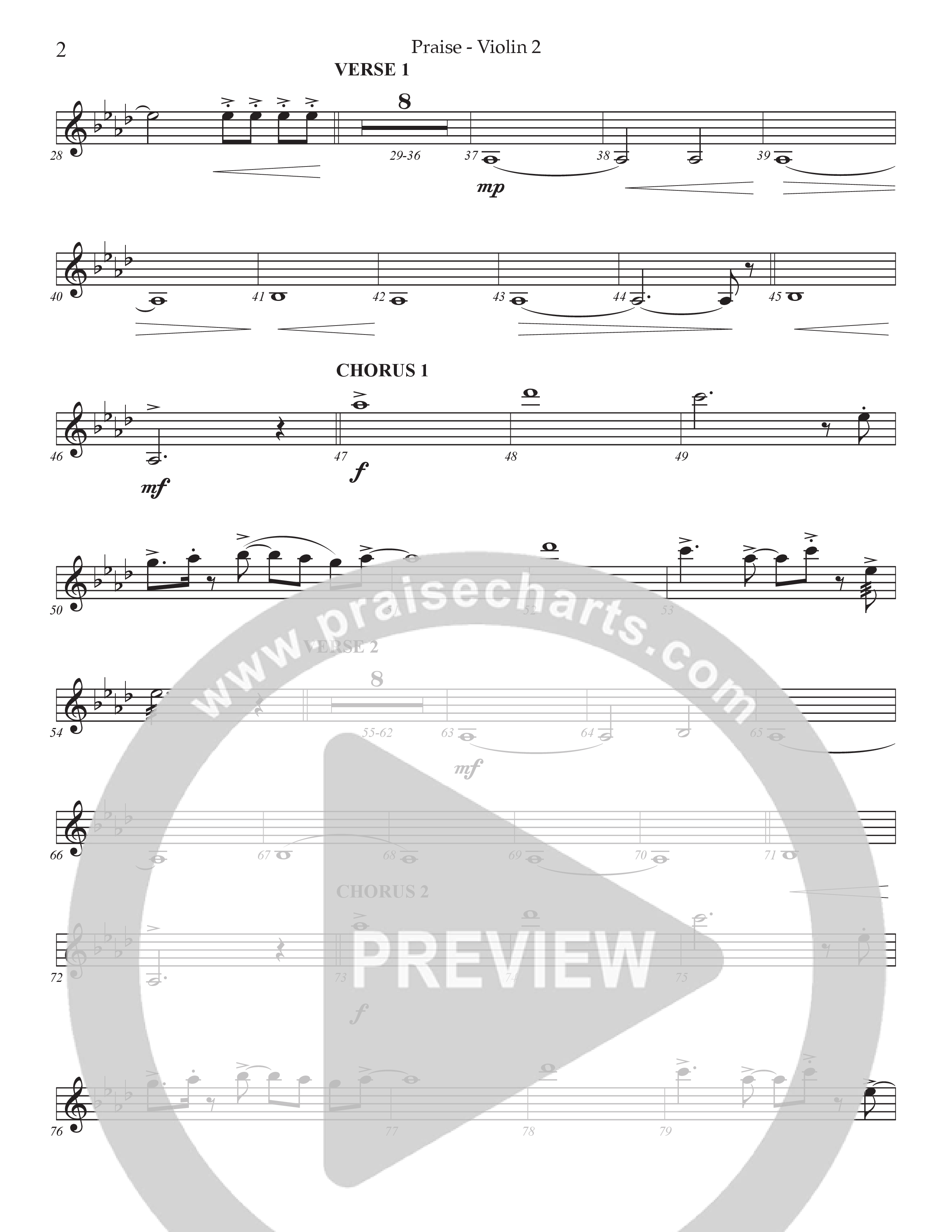 Praise (Choral Anthem SATB) Violin 2 (Prestonwood Choir / Prestonwood Worship / Arr. Jonathan Walker)