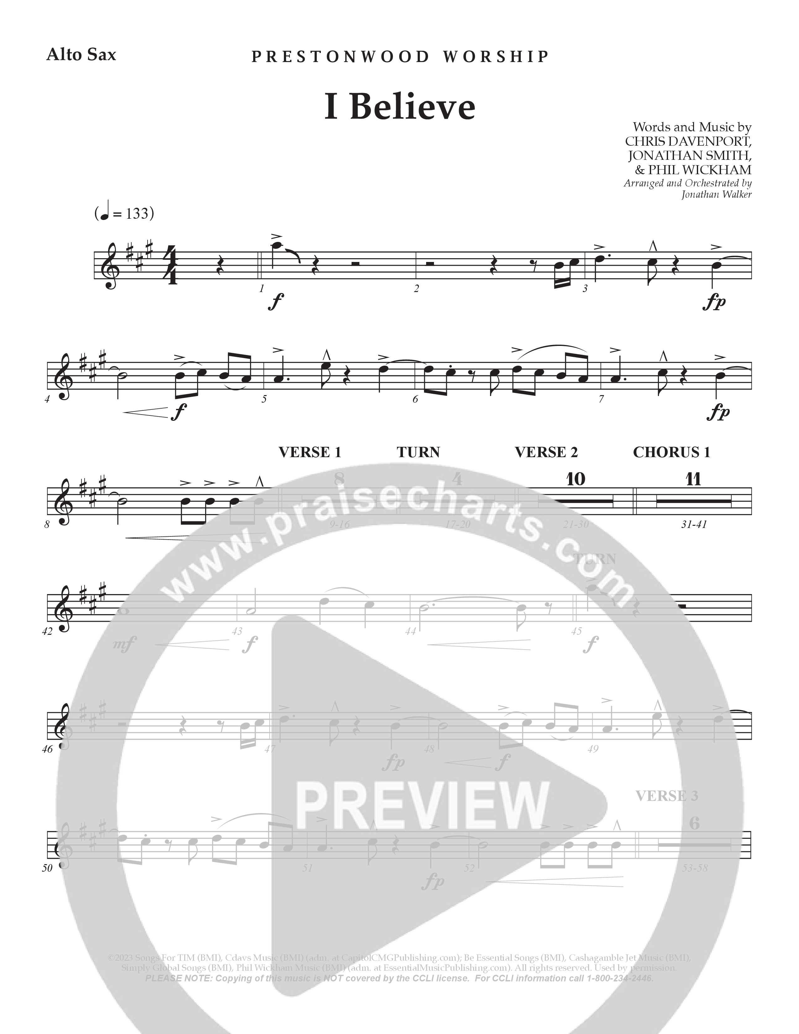 I Believe (Choral Anthem SATB) Alto Sax (Prestonwood Choir / Prestonwood Worship / Arr. Jonathan Walker)
