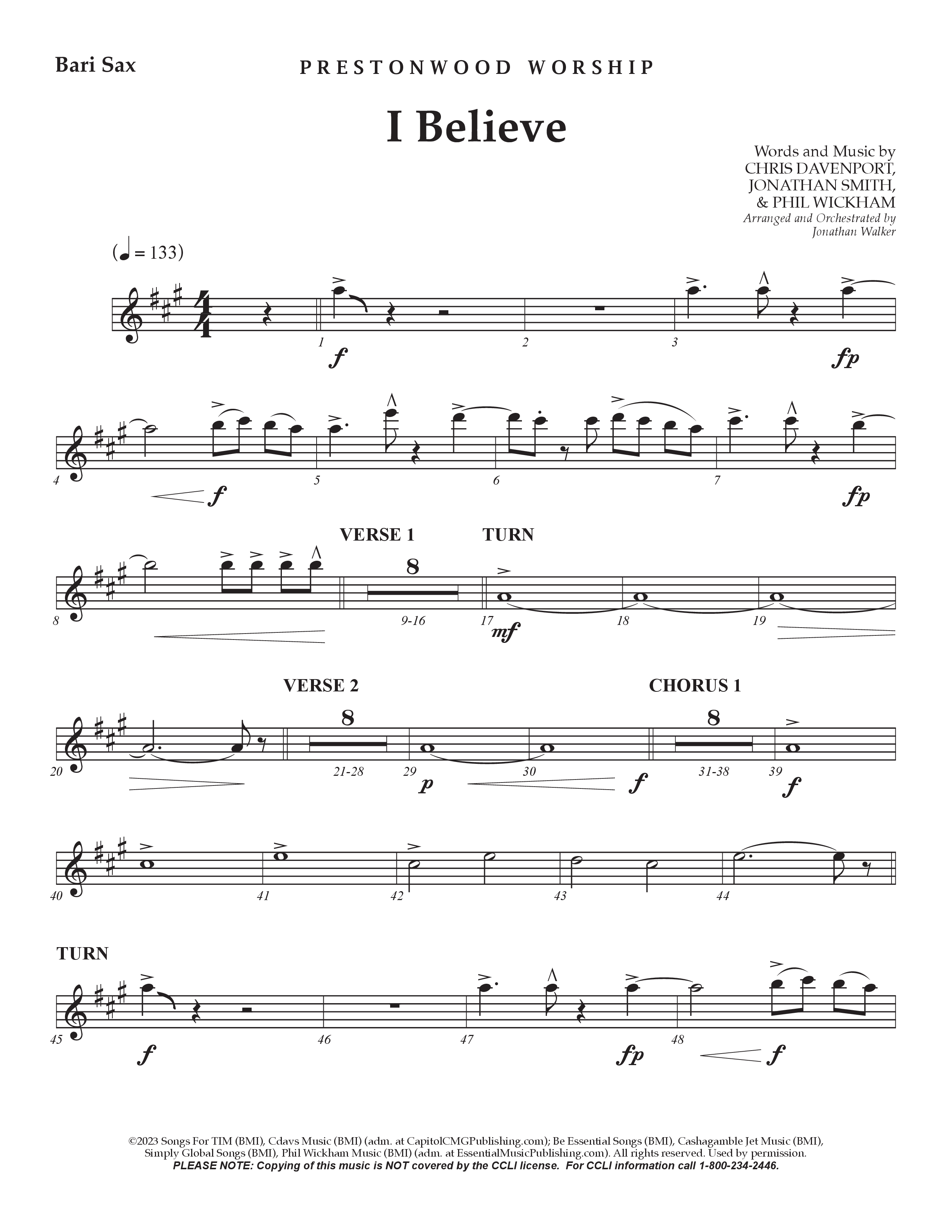 I Believe (Choral Anthem SATB) Bari Sax (Prestonwood Choir / Prestonwood Worship / Arr. Jonathan Walker)