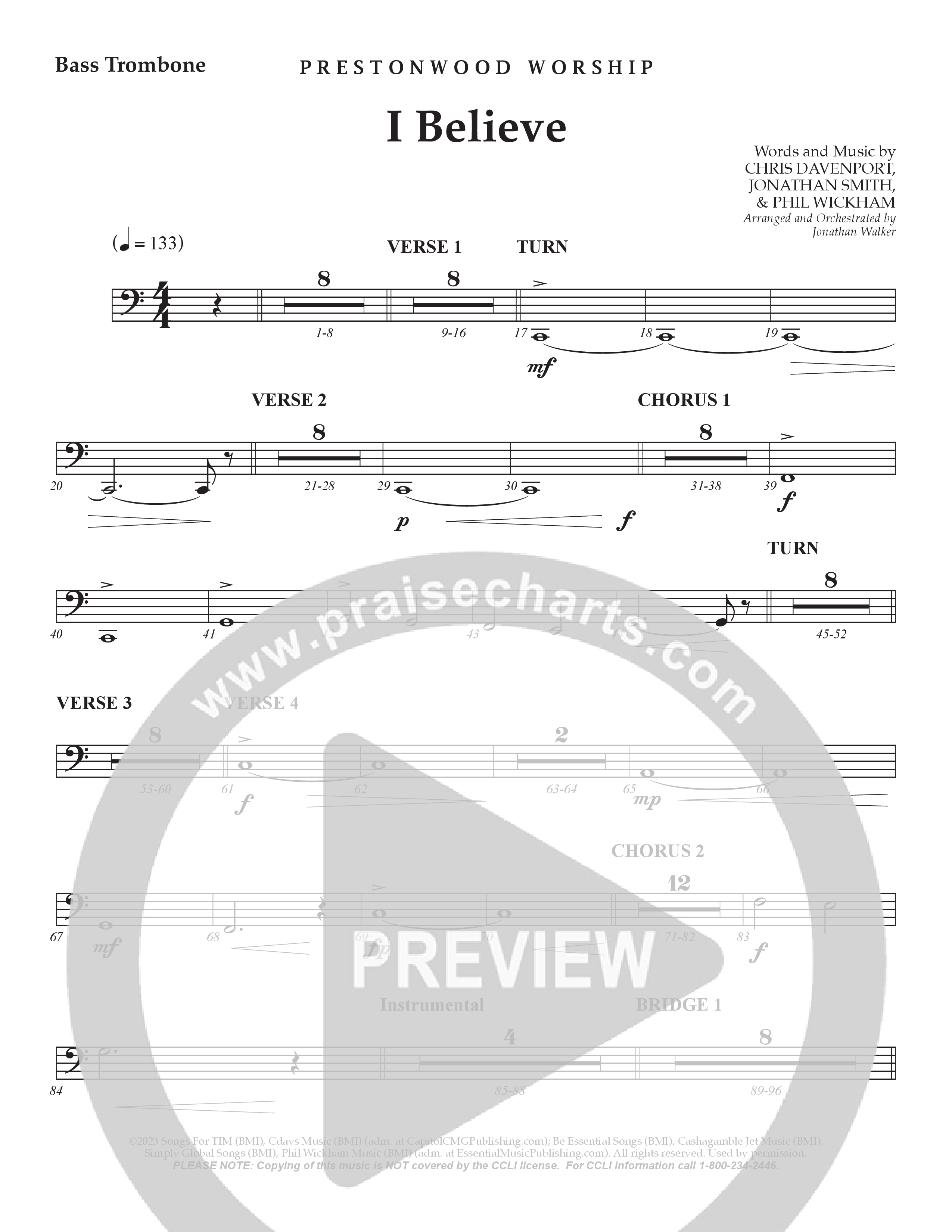 I Believe (Choral Anthem SATB) Bass Trombone (Prestonwood Choir / Prestonwood Worship / Arr. Jonathan Walker)
