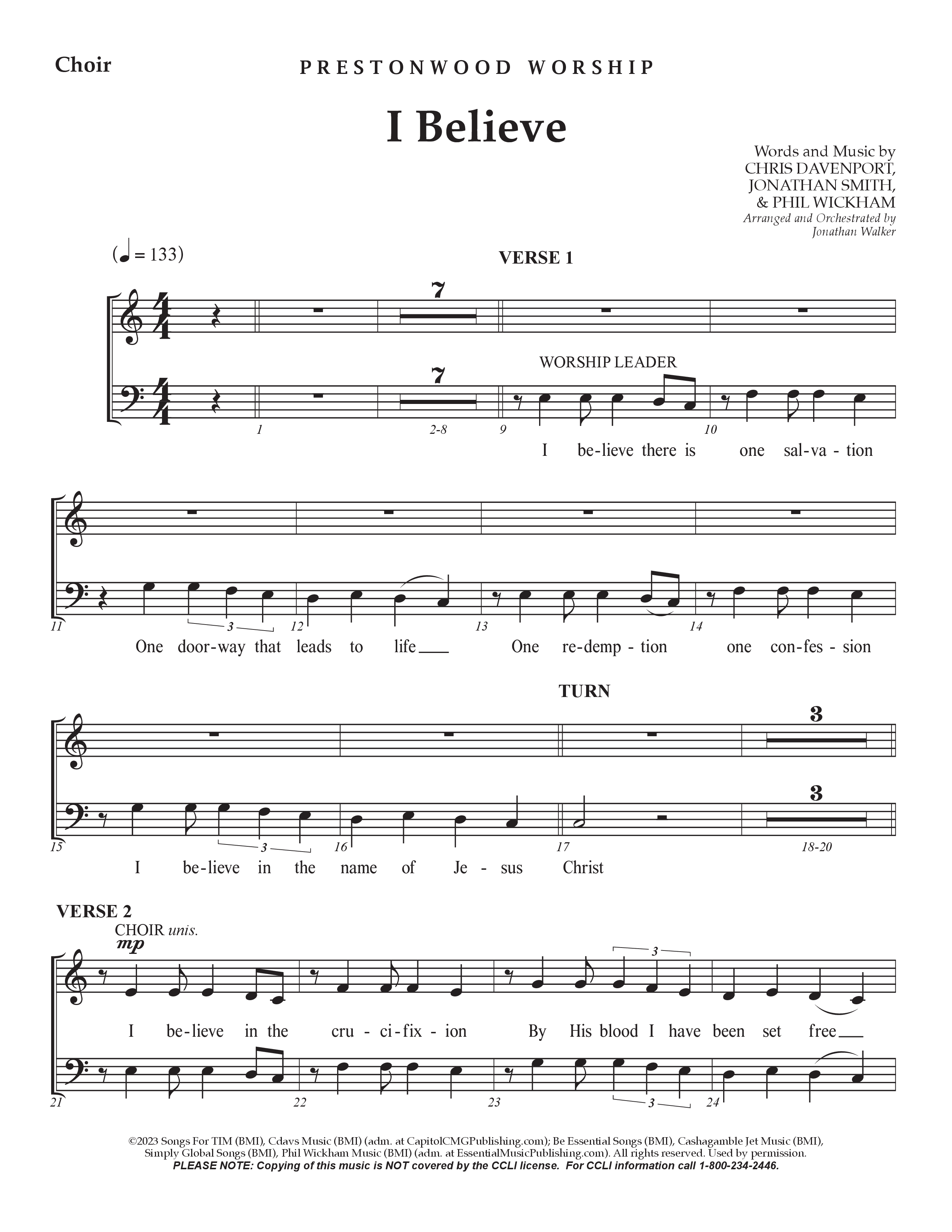I Believe (Choral Anthem SATB) Choir Sheet CH (Prestonwood Choir / Prestonwood Worship / Arr. Jonathan Walker)