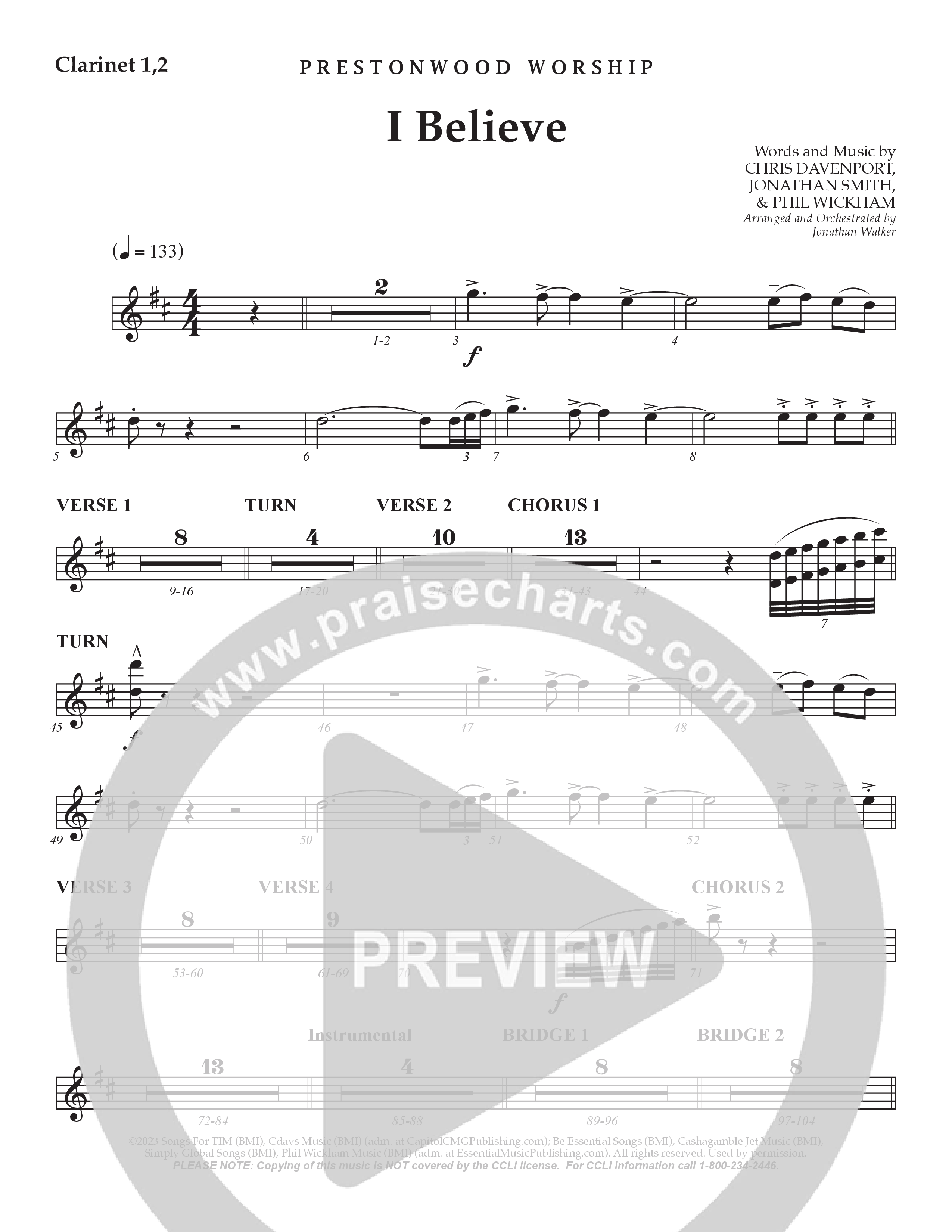 I Believe (Choral Anthem SATB) Clarinet 1/2 (Prestonwood Choir / Prestonwood Worship / Arr. Jonathan Walker)