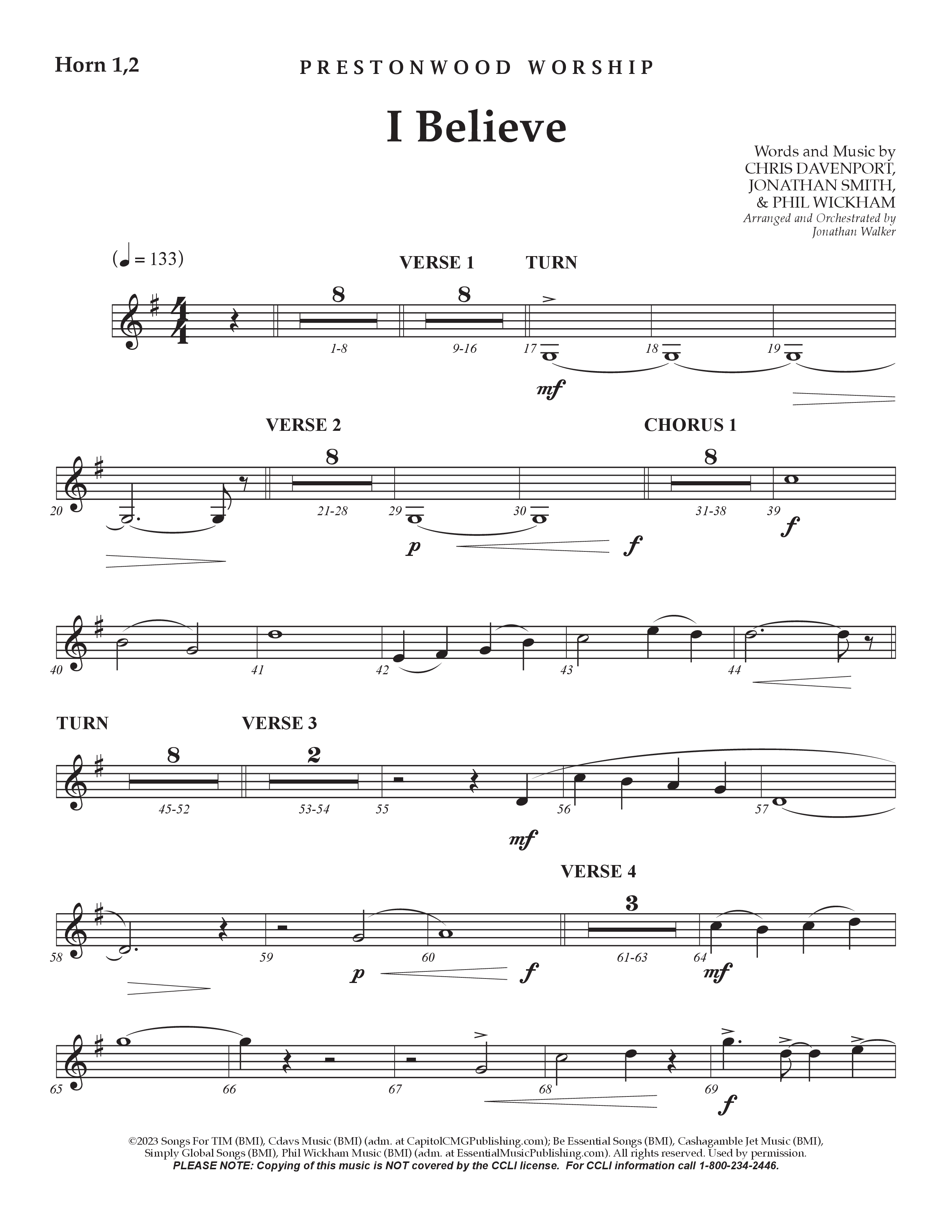 I Believe (Choral Anthem SATB) French Horn (Prestonwood Choir / Prestonwood Worship / Arr. Jonathan Walker)