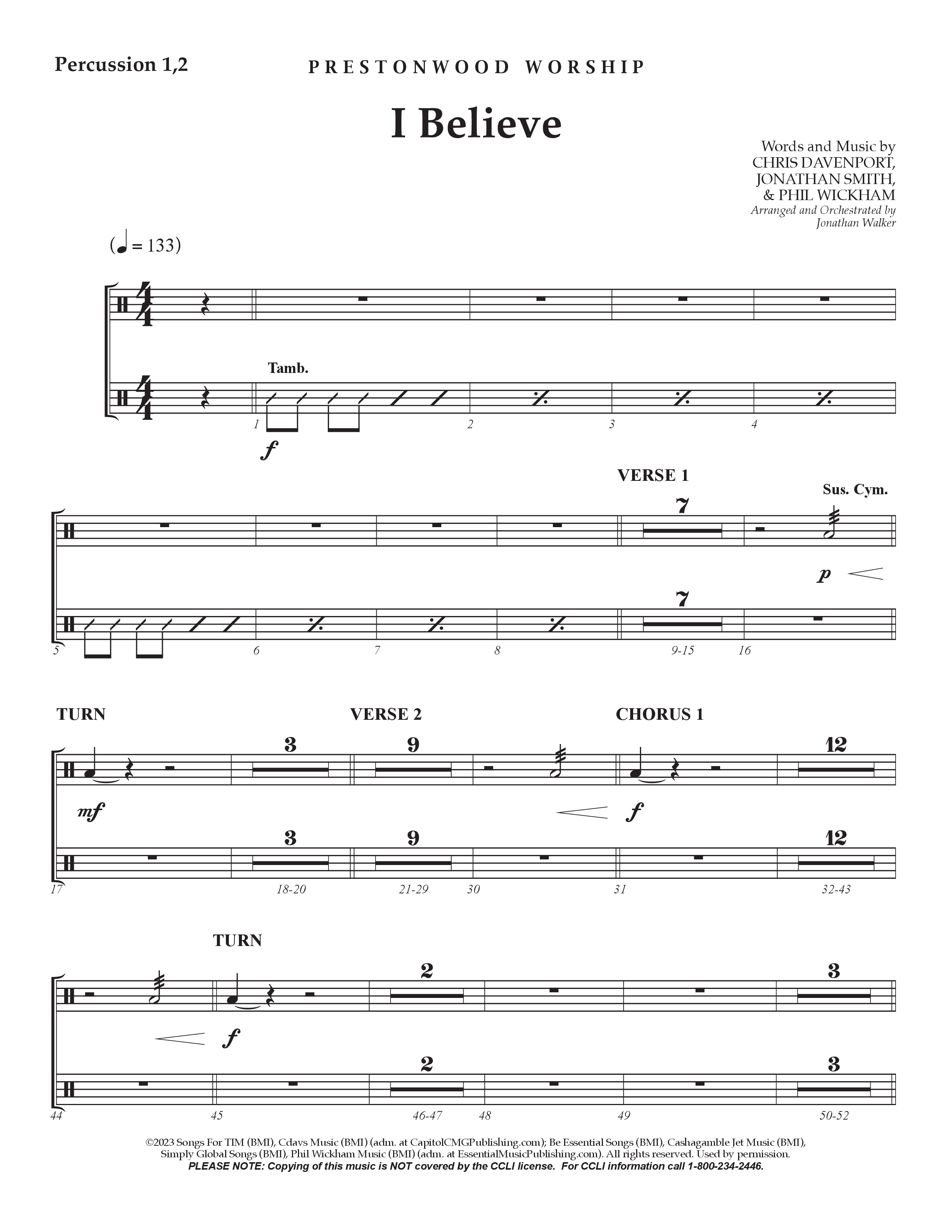 I Believe (Choral Anthem SATB) Percussion 1/2 (Prestonwood Choir / Prestonwood Worship / Arr. Jonathan Walker)