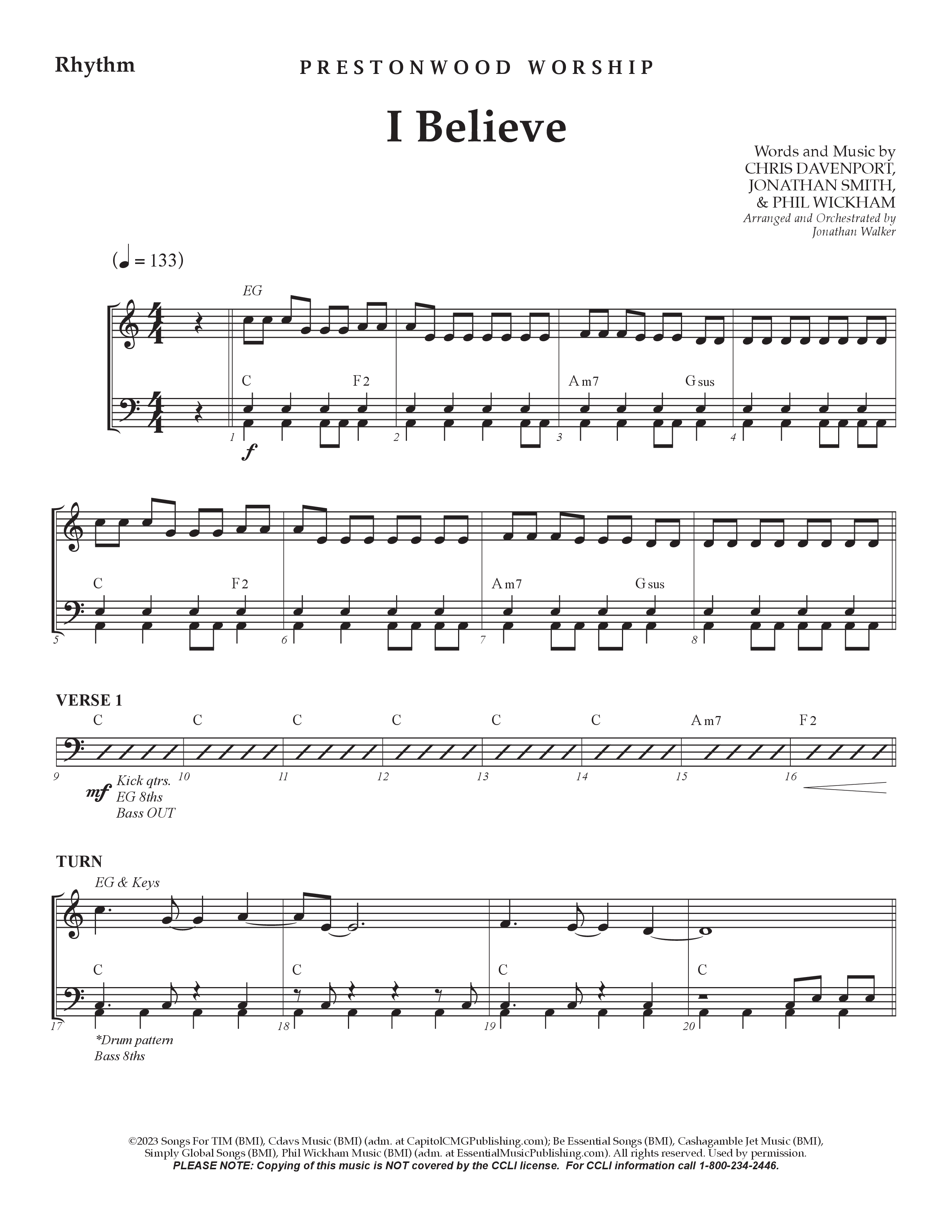 I Believe (Choral Anthem SATB) Rhythm Chart (Prestonwood Choir / Prestonwood Worship / Arr. Jonathan Walker)