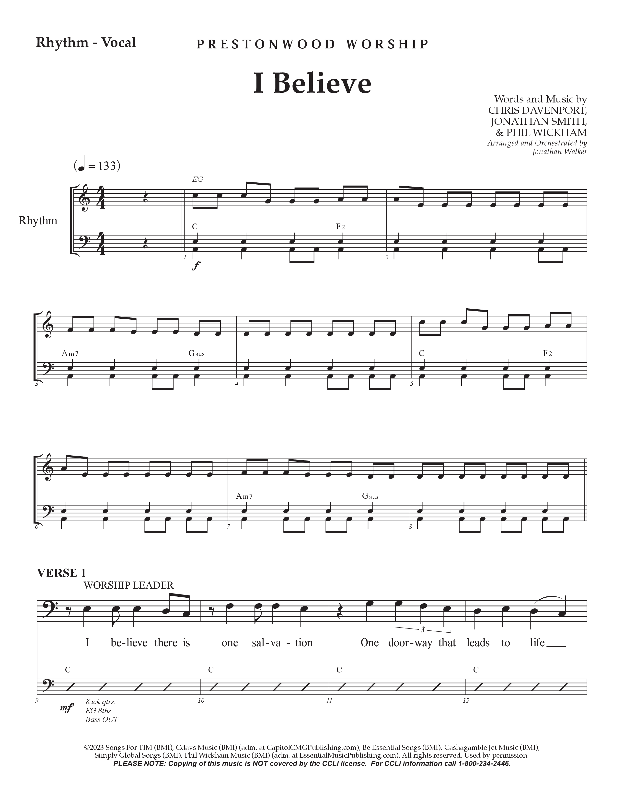 I Believe (Choral Anthem SATB) Rhythm/Vocal (Prestonwood Choir / Prestonwood Worship / Arr. Jonathan Walker)