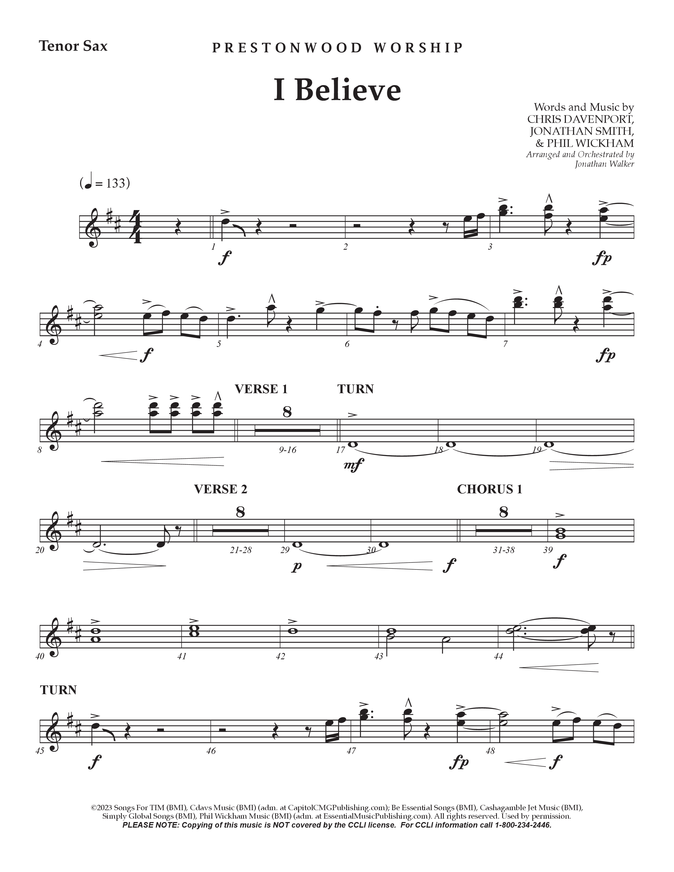 I Believe (Choral Anthem SATB) Tenor Sax/Baritone T.C. (Prestonwood Choir / Prestonwood Worship / Arr. Jonathan Walker)