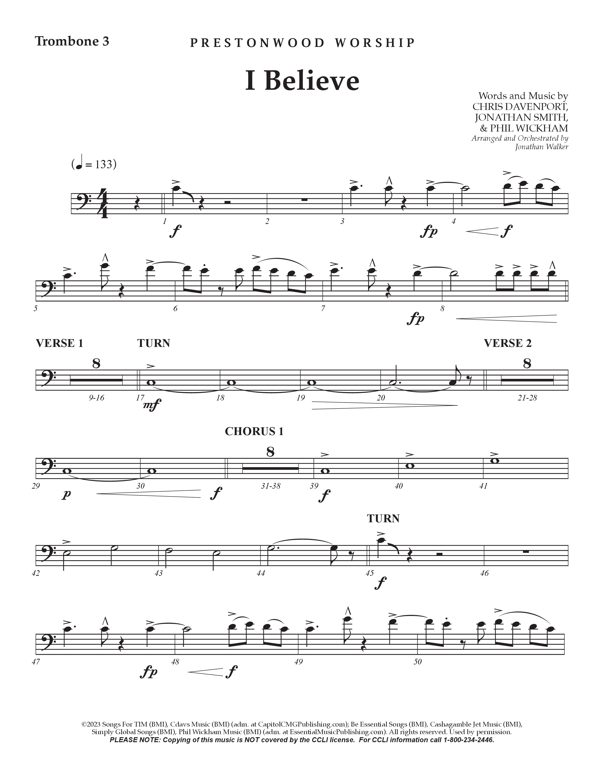 I Believe (Choral Anthem SATB) Trombone 3 (Prestonwood Choir / Prestonwood Worship / Arr. Jonathan Walker)