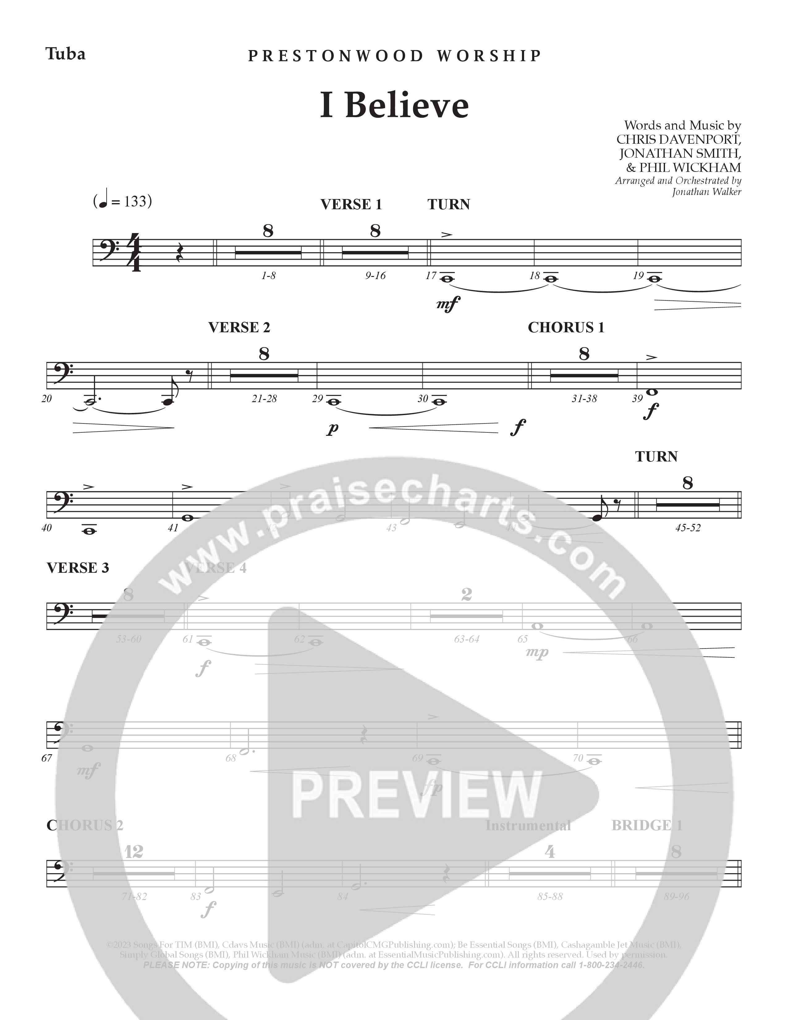 I Believe (Choral Anthem SATB) Tuba (Prestonwood Choir / Prestonwood Worship / Arr. Jonathan Walker)