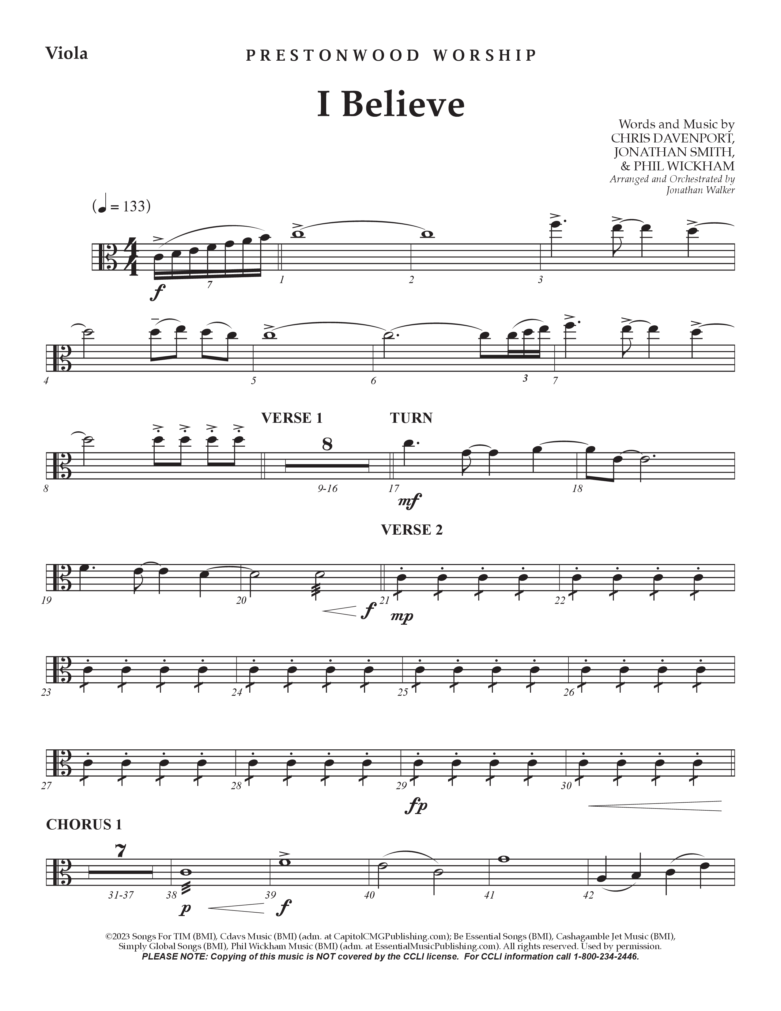 I Believe (Choral Anthem SATB) Viola (Prestonwood Choir / Prestonwood Worship / Arr. Jonathan Walker)