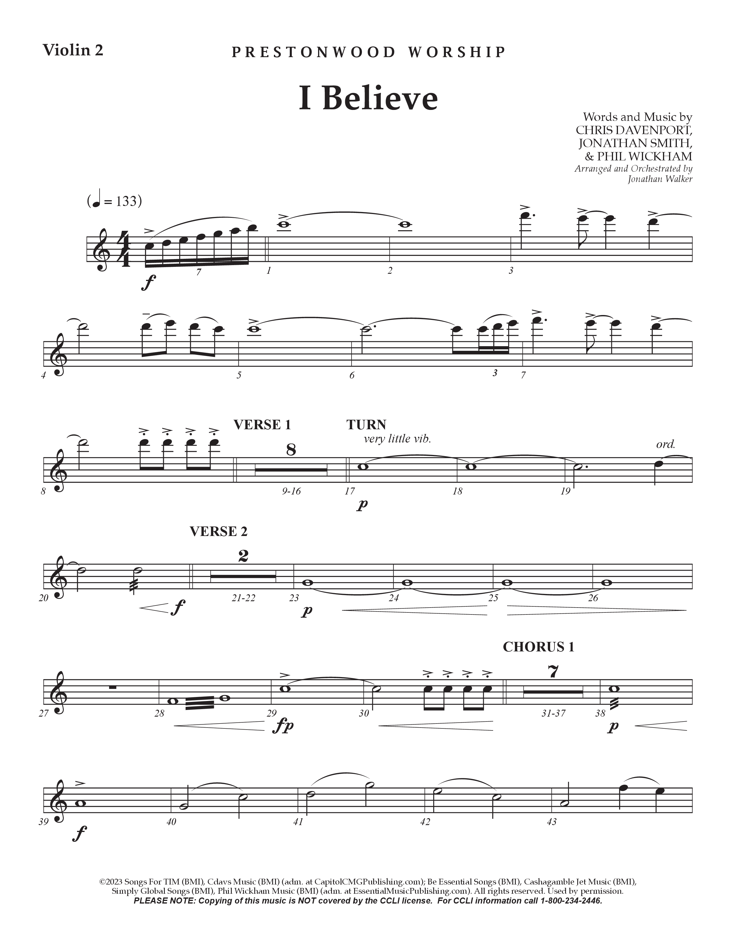 I Believe (Choral Anthem SATB) Violin 2 (Prestonwood Choir / Prestonwood Worship / Arr. Jonathan Walker)