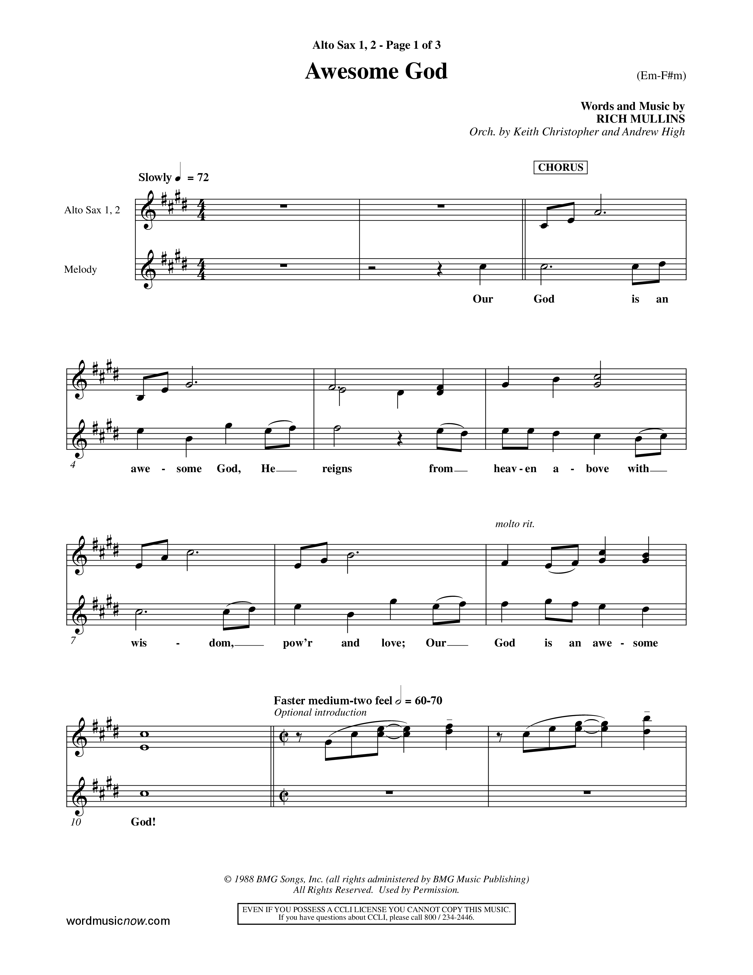 Awesome God (Choral Anthem SATB) Alto Sax 1/2 (Word Music Choral / Orch. Keith Christopher / Orch. Andrew High)