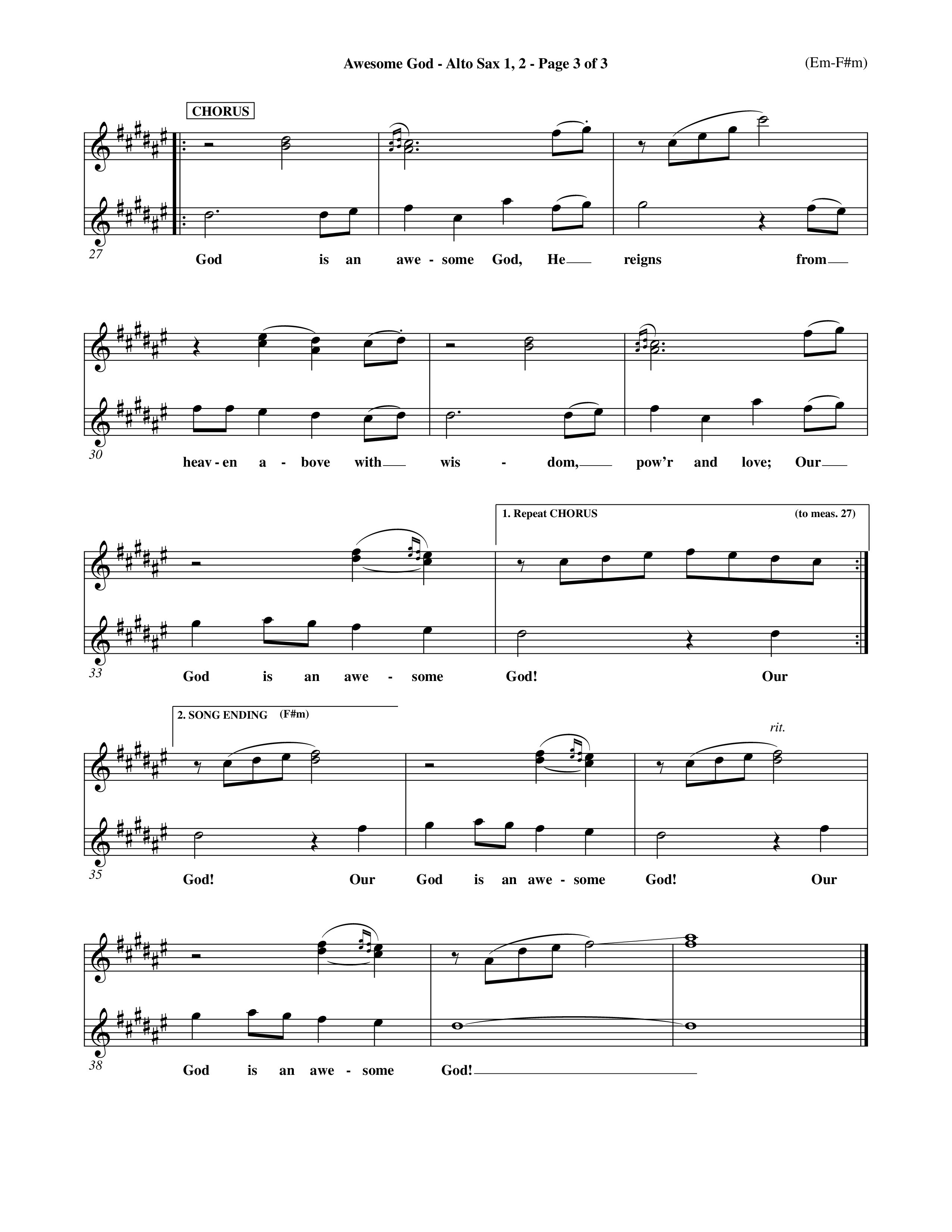 Awesome God (Choral Anthem SATB) Alto Sax 1/2 (Word Music Choral / Orch. Keith Christopher / Orch. Andrew High)