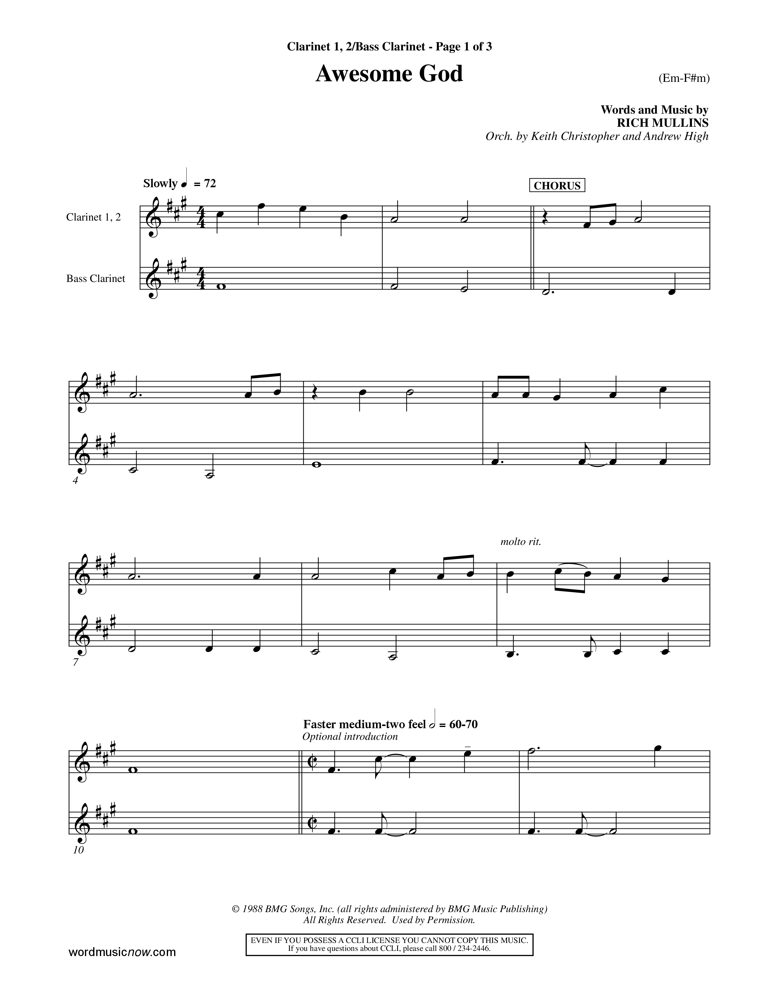 Awesome God (Choral Anthem SATB) Clarinet 1/2, Bass Clarinet (Word Music Choral / Orch. Keith Christopher / Orch. Andrew High)