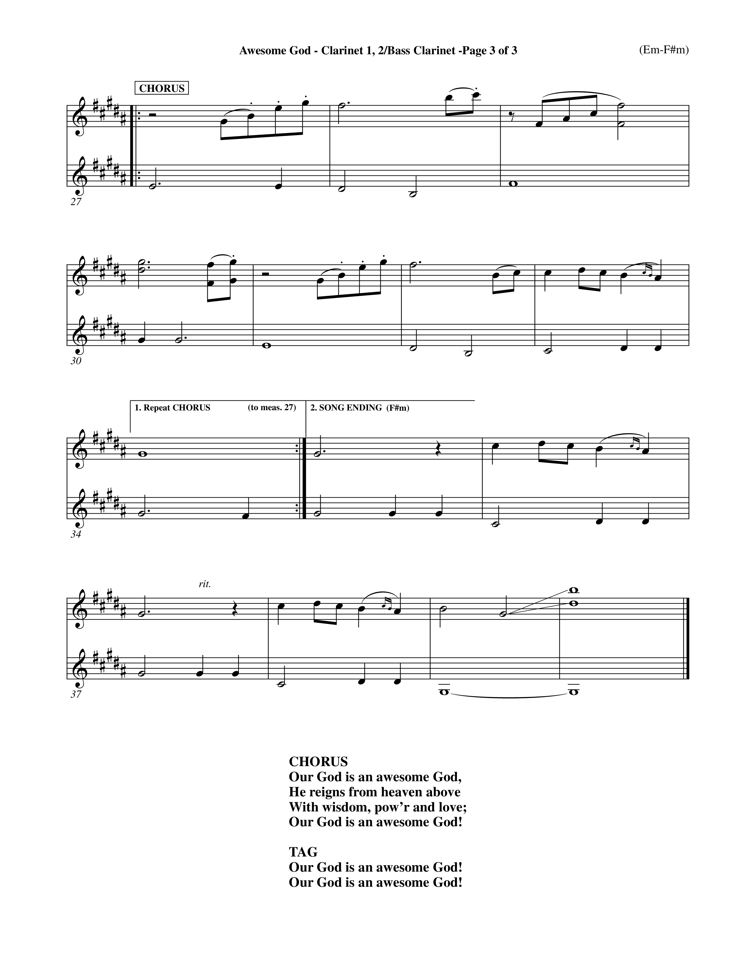 Awesome God (Choral Anthem SATB) Clarinet 1/2, Bass Clarinet (Word Music Choral / Orch. Keith Christopher / Orch. Andrew High)