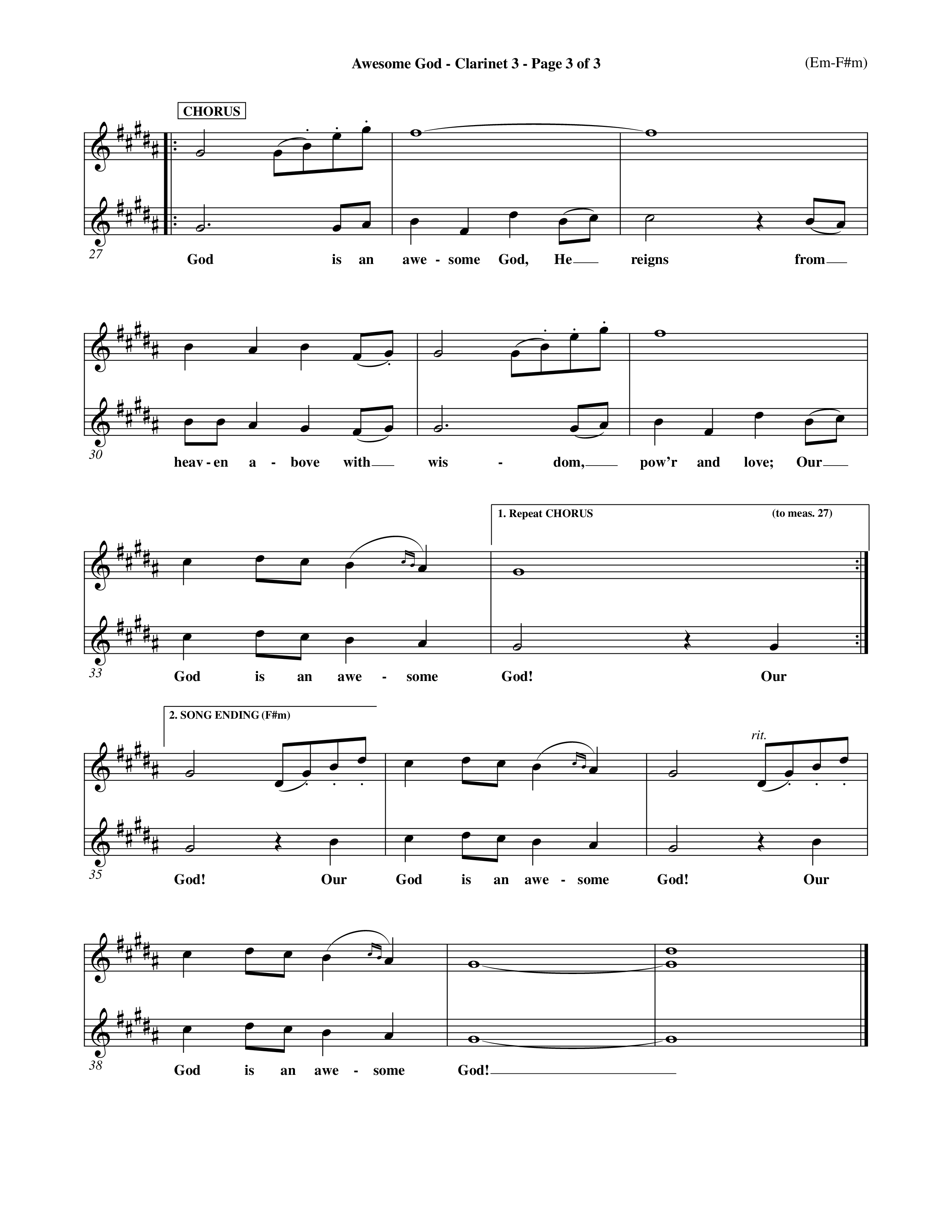Awesome God (Choral Anthem SATB) Clarinet 3 (Word Music Choral / Orch. Keith Christopher / Orch. Andrew High)