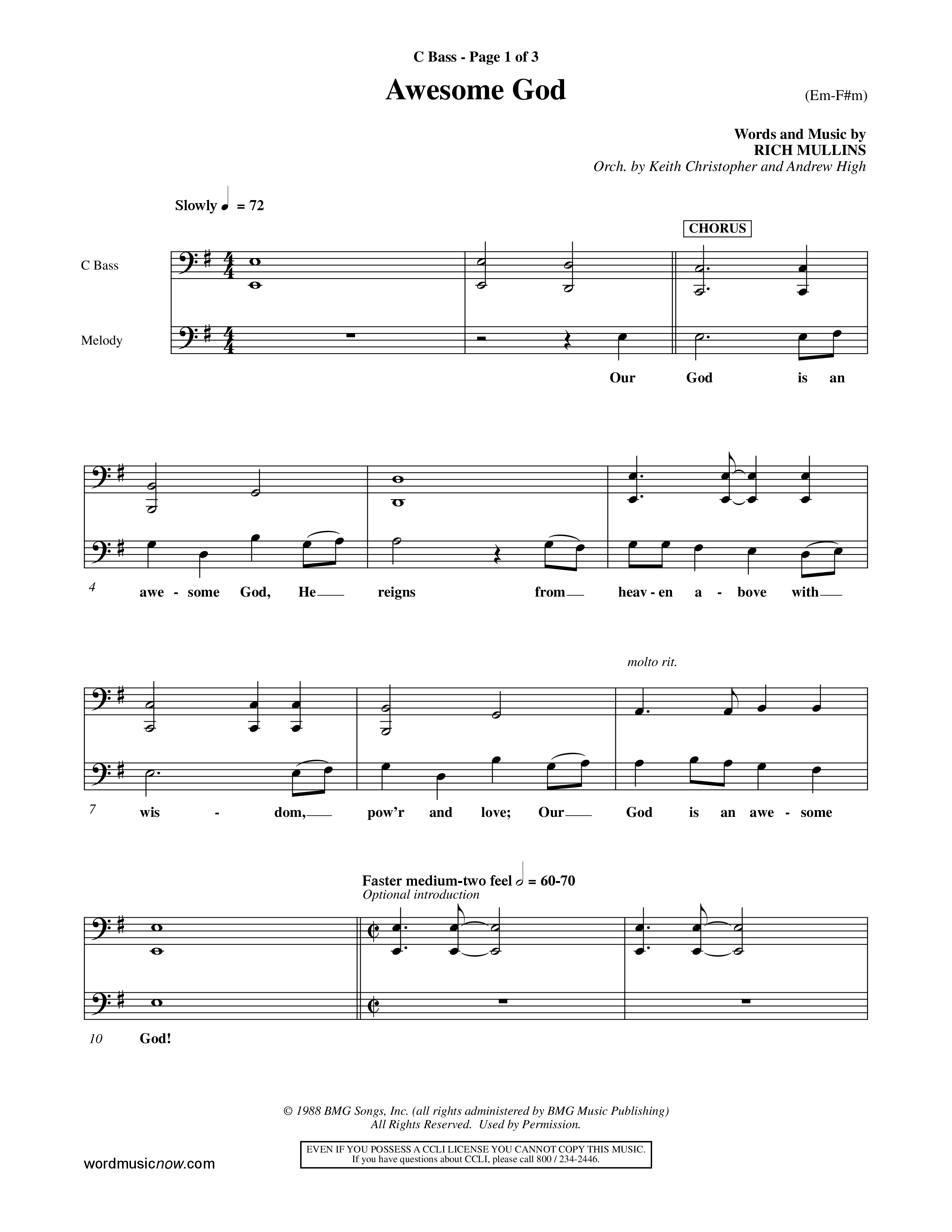 Awesome God (Choral Anthem SATB) Contrabass (Word Music Choral / Orch. Keith Christopher / Orch. Andrew High)