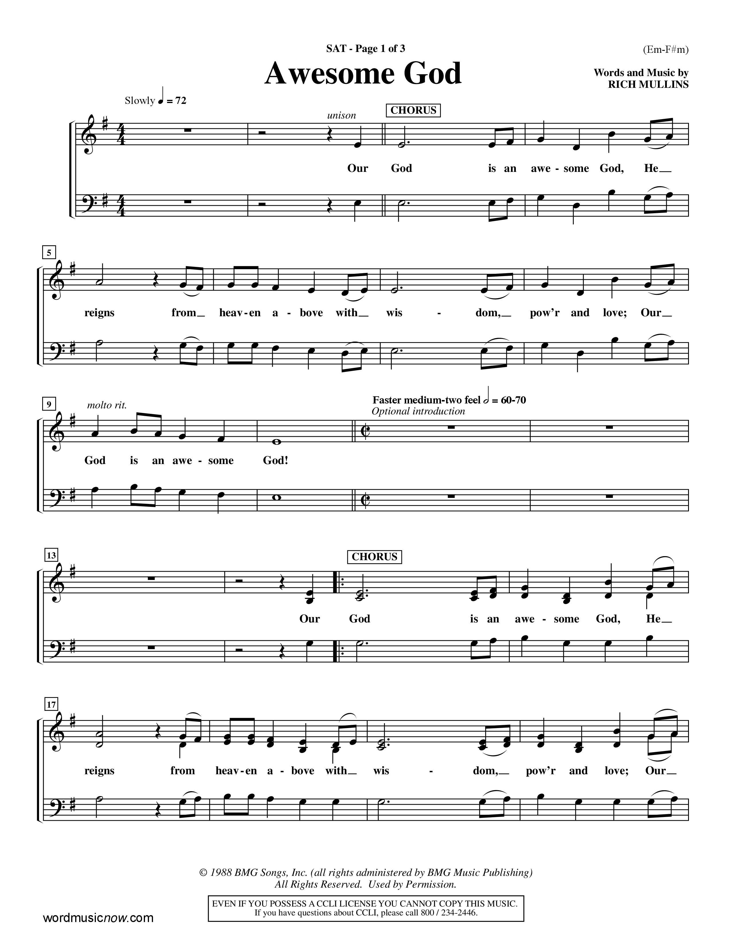 Awesome God (Choral Anthem SATB) Lead Sheet (SAT) (Word Music Choral / Orch. Keith Christopher / Orch. Andrew High)