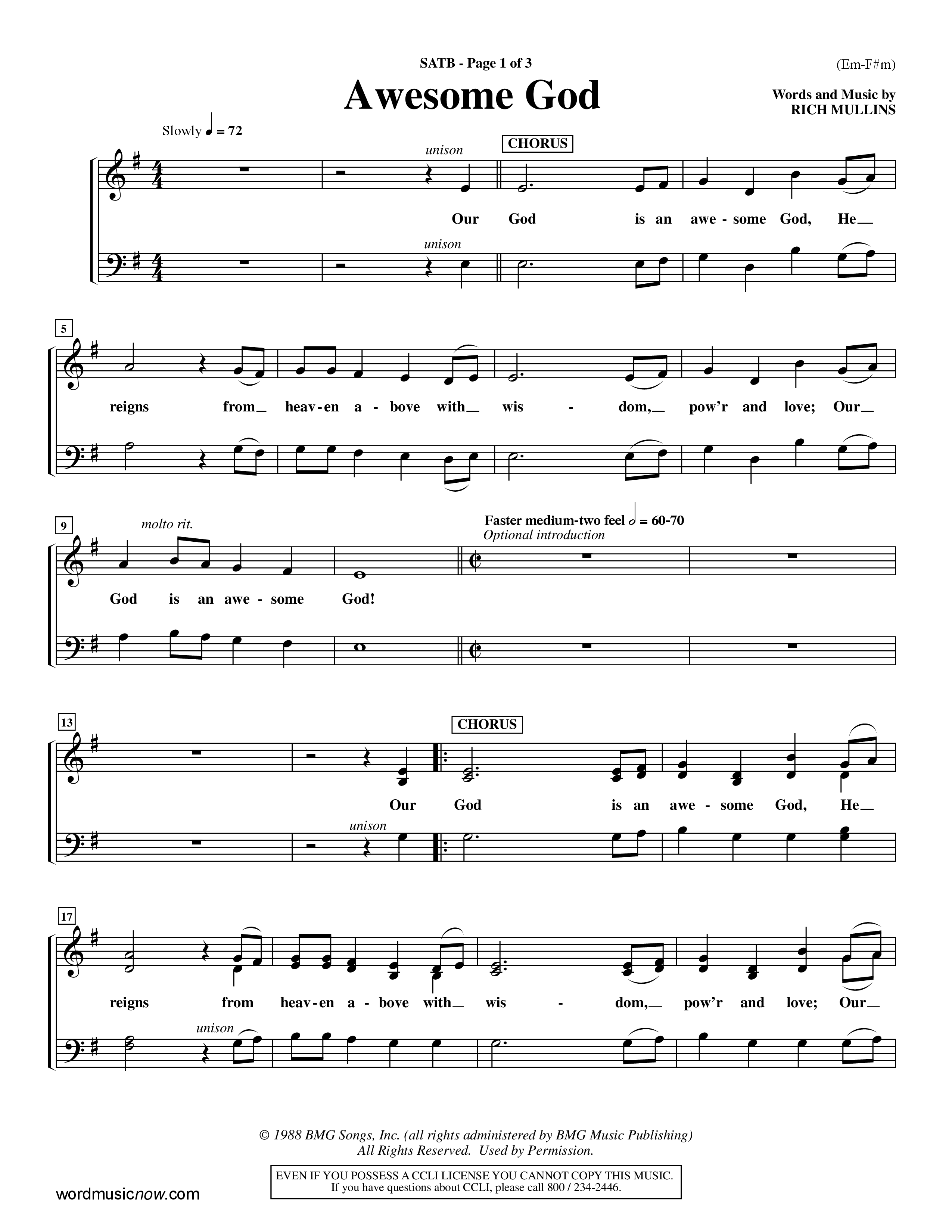 Awesome God (Choral Anthem SATB) Keyboard/Vocal (SATB) (Word Music Choral / Orch. Keith Christopher / Orch. Andrew High)