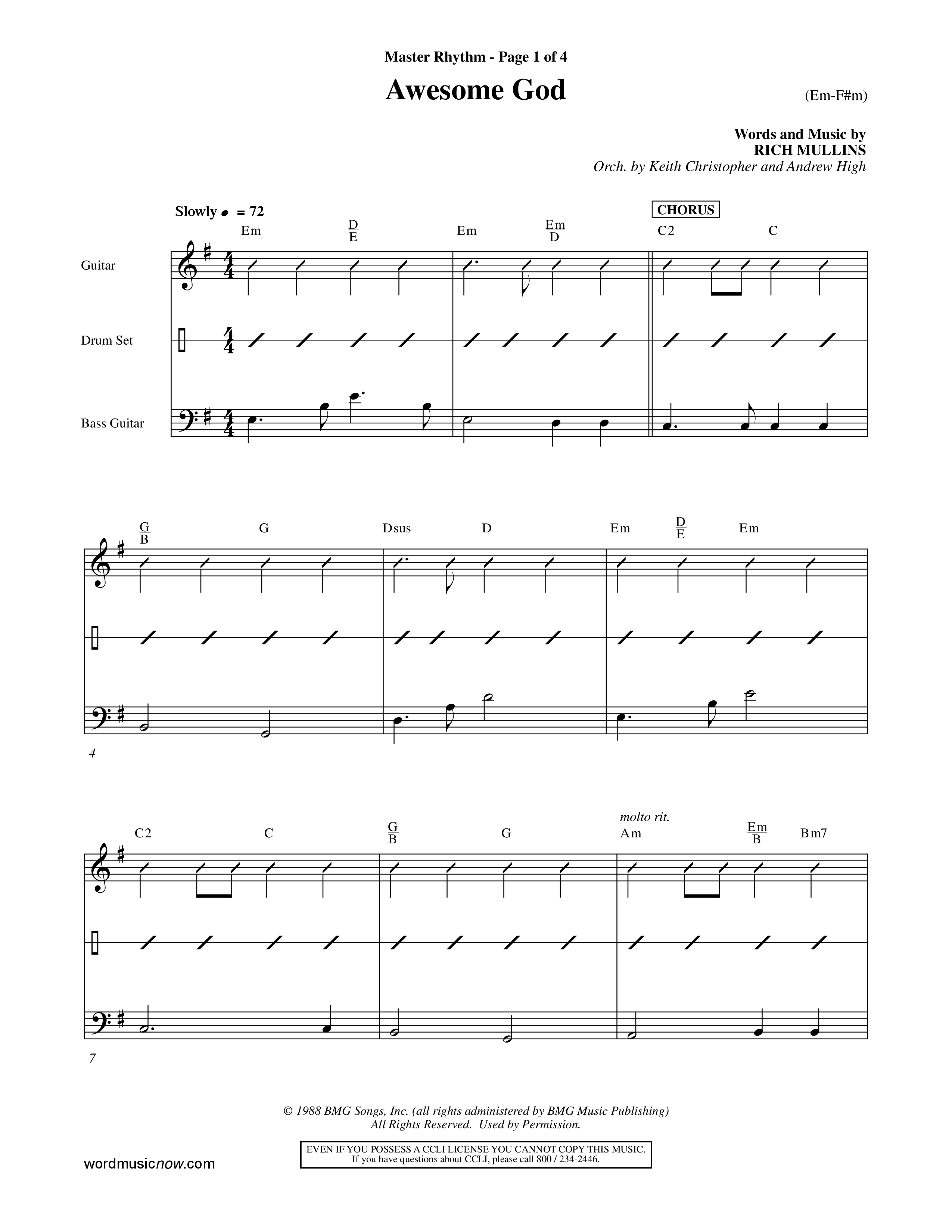 Awesome God (Choral Anthem SATB) Rhythm Chart (Word Music Choral / Orch. Keith Christopher / Orch. Andrew High)