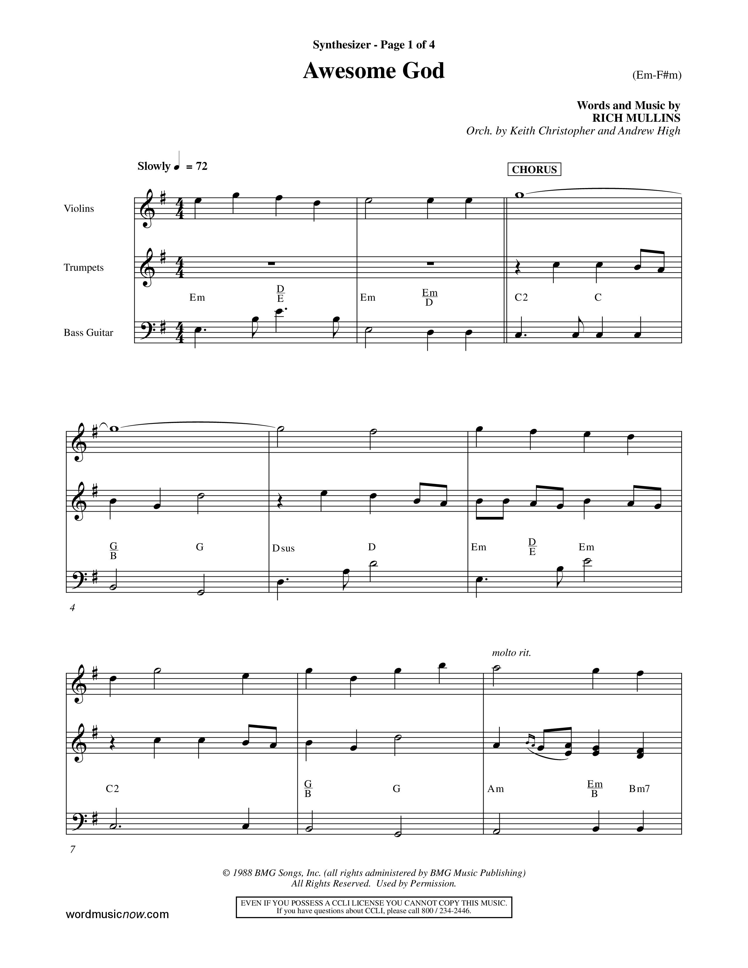 Awesome God (Choral Anthem SATB) Synth (Word Music Choral / Orch. Keith Christopher / Orch. Andrew High)