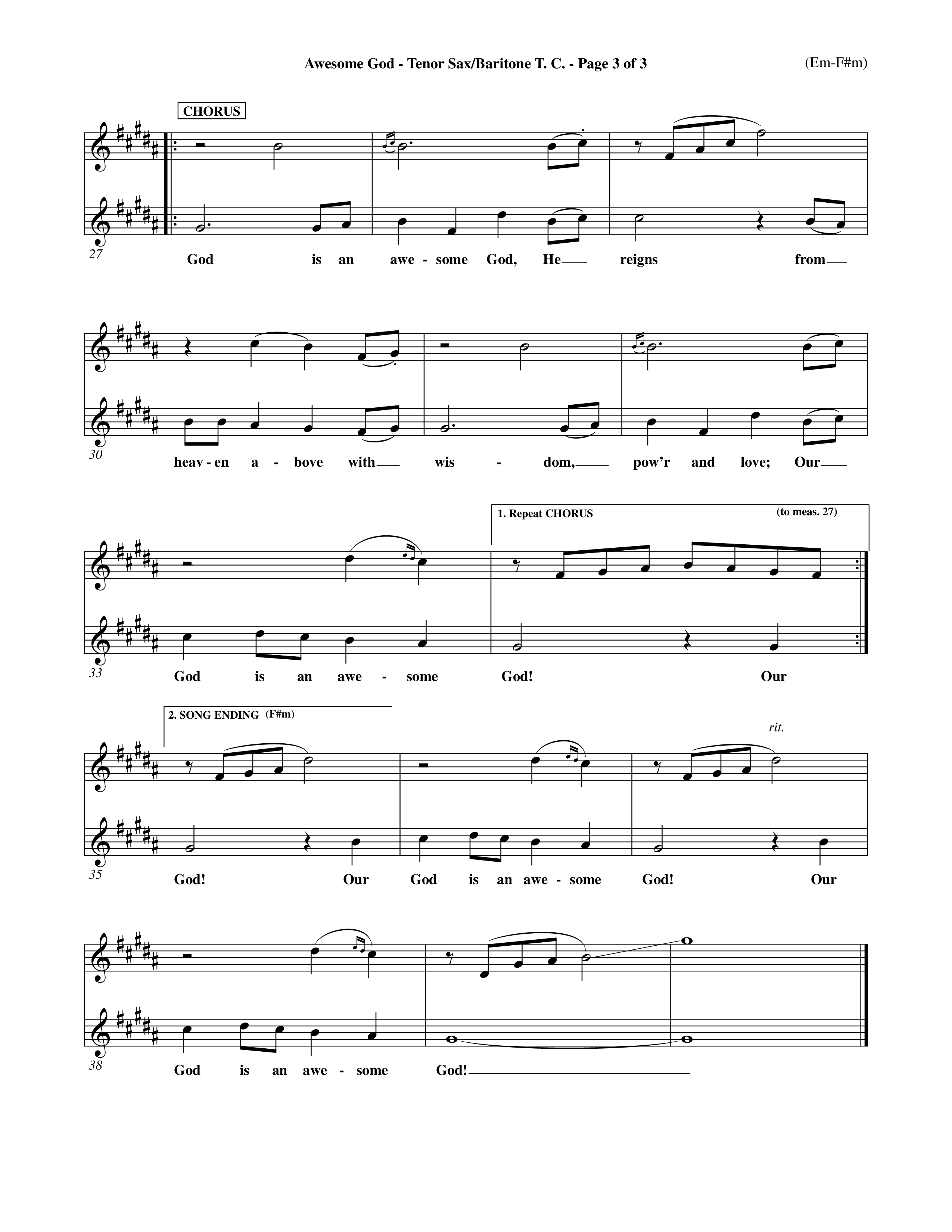 Awesome God (Choral Anthem SATB) Tenor Sax/Baritone T.C. (Word Music Choral / Orch. Keith Christopher / Orch. Andrew High)